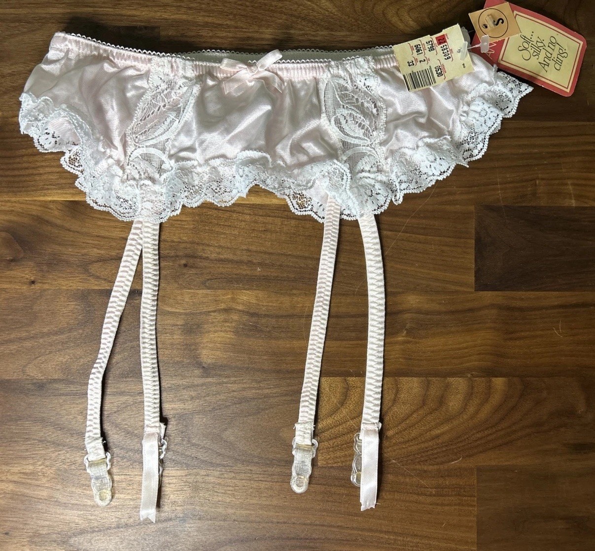 Vtg NWT GARTER Open Bottom Second Skin Pin-Up Panty Top Ruffle Nylon Lacy Pink