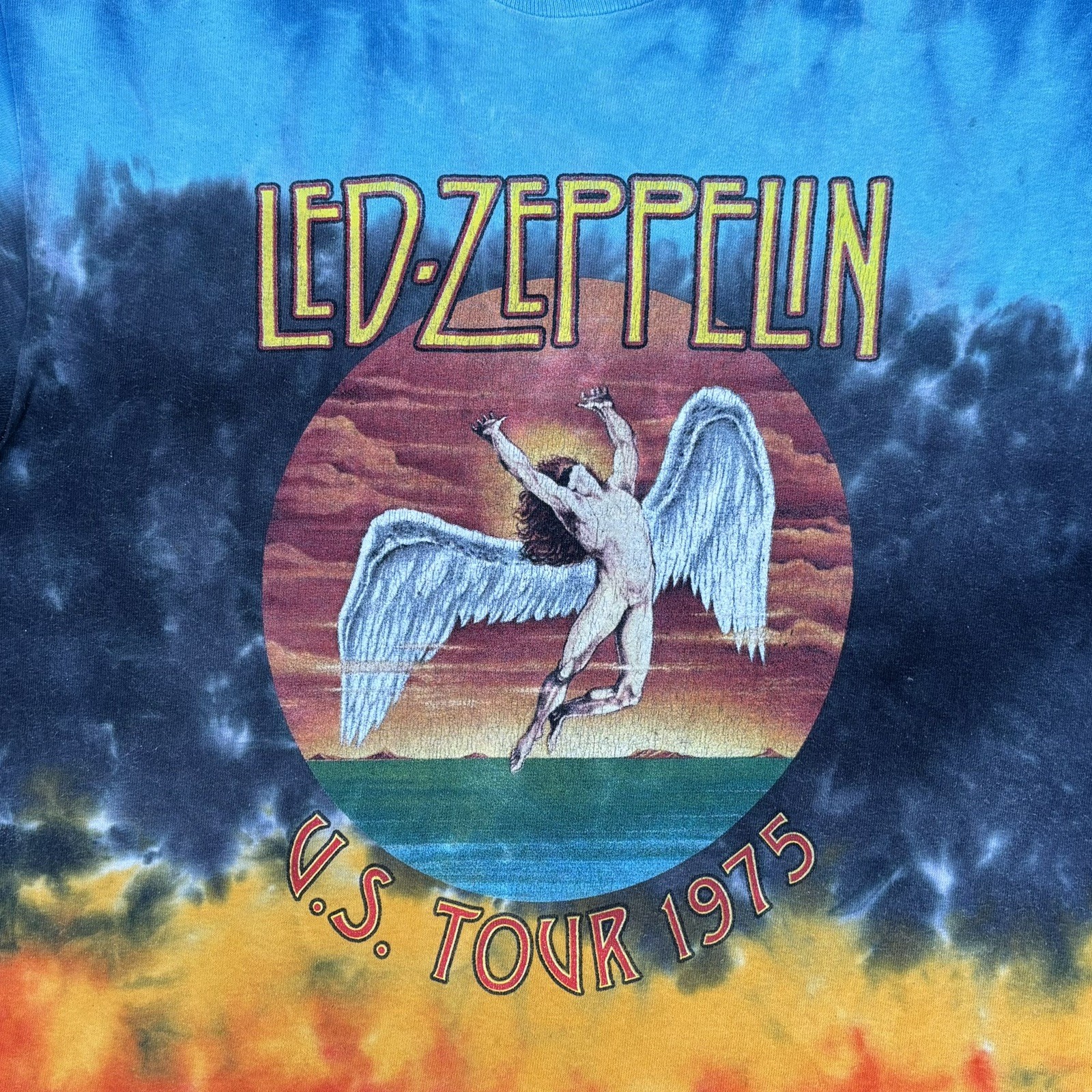 Vintage Y2k Led Zeppelin Band Multi Color Tie Dye Graphic Tee Men’s Medium