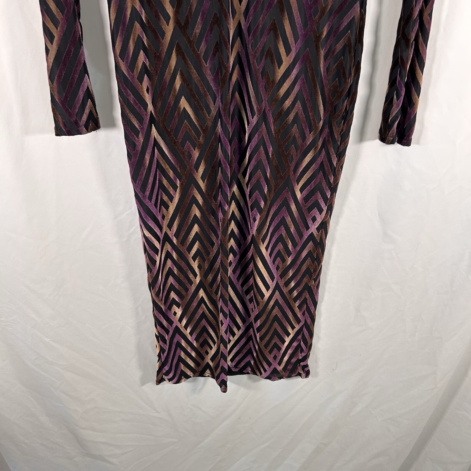 Vintage Magia USA Midi Dress Women’s Large Purple Semi Sheer Vneck Long Sleeve