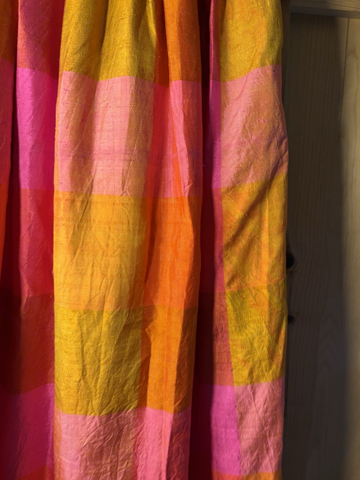 1970s vivid orange and pink plaid maxi skirt Waist 23” 3XS-2XS RETRO MAGIC