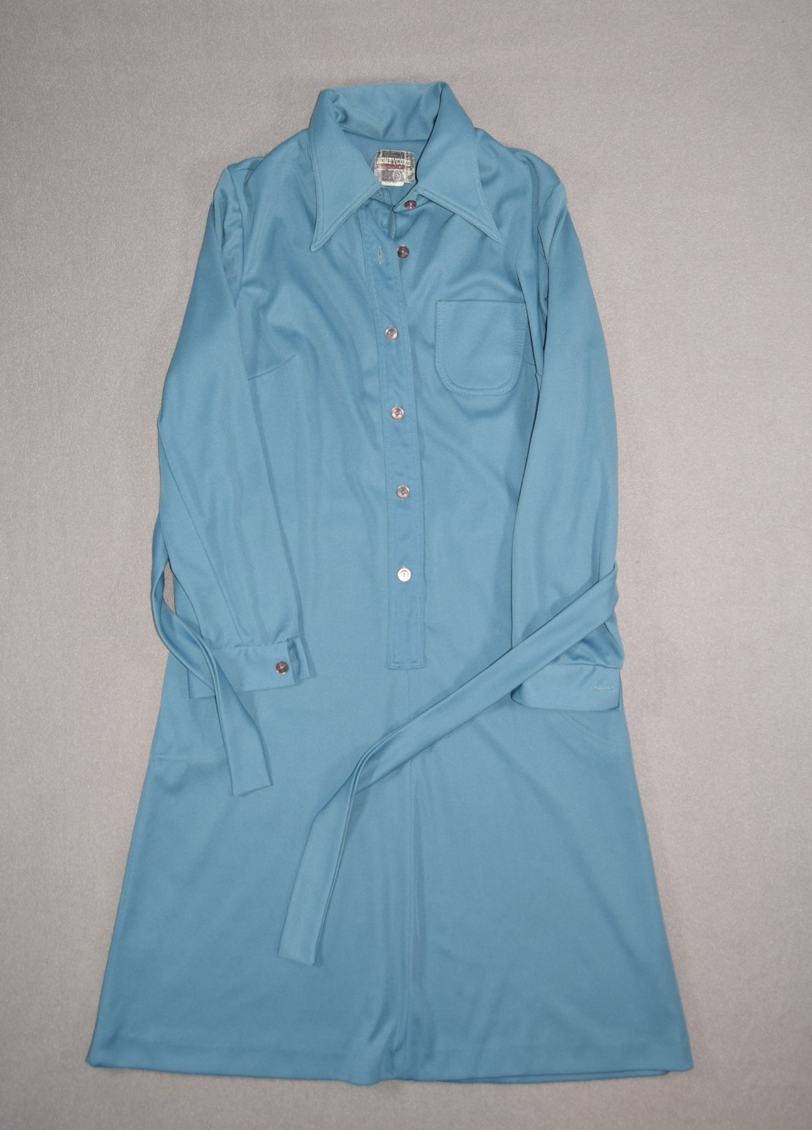 Vintage Shirt Dress Womens Medium Blue Honeycomb Belted 1/2 Button Daggar ILGWU