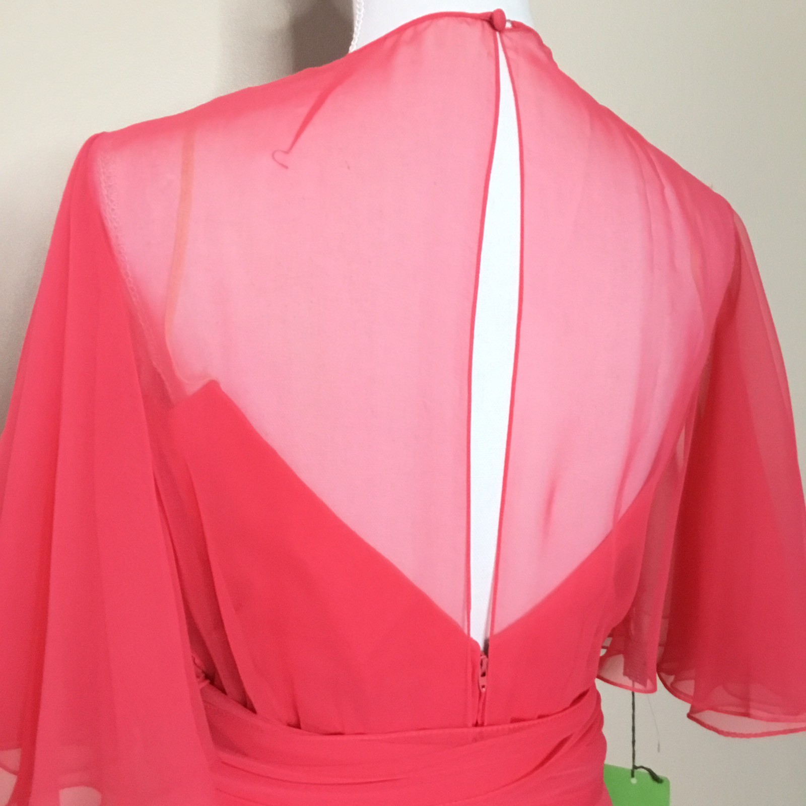 Vtg Mollie Parnis Boutique Womens Dress Sz 10 Coral Pink Chiffon Flowing Sheer
