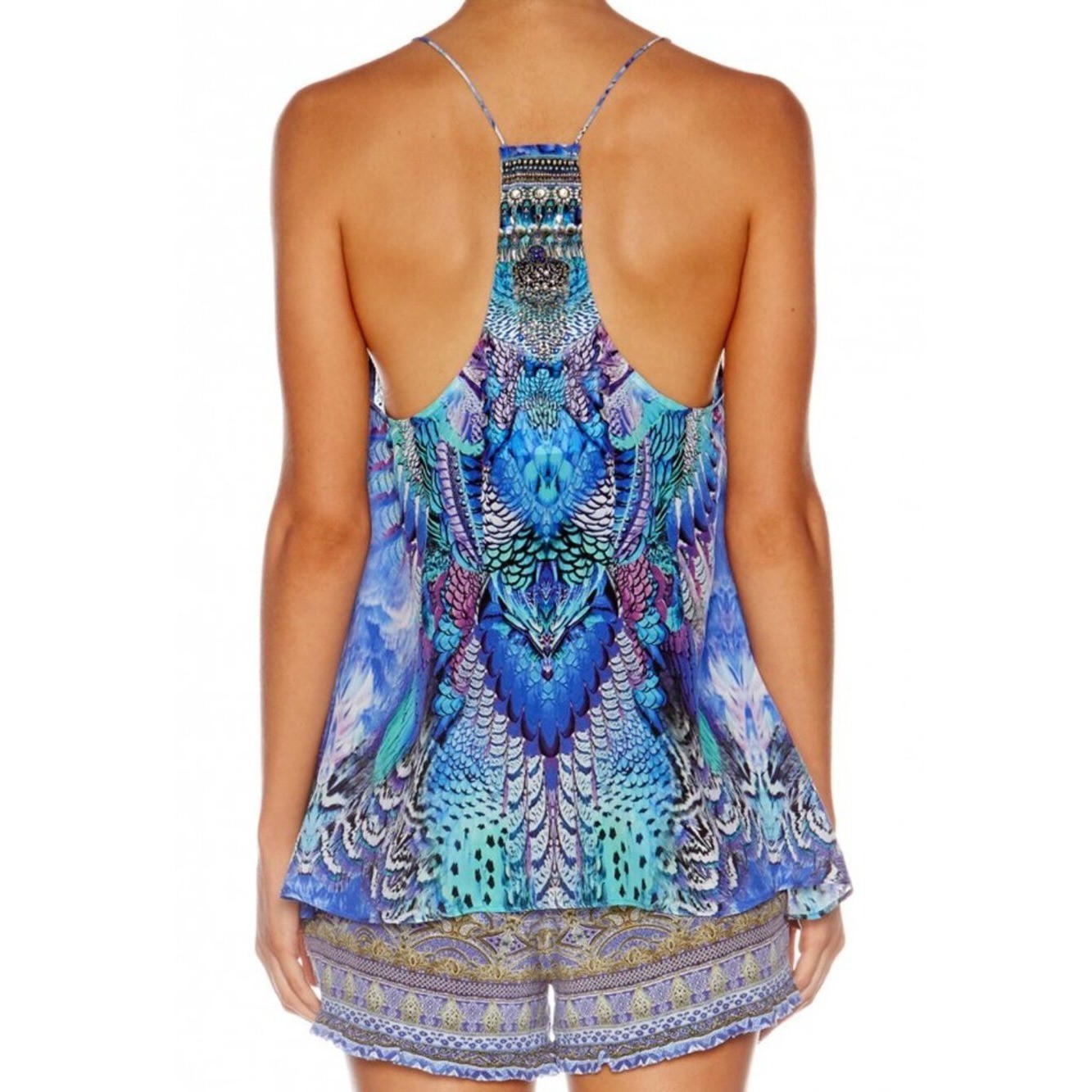 Camilla Moon Dance Feather T Back Shoestring Top Size XS
