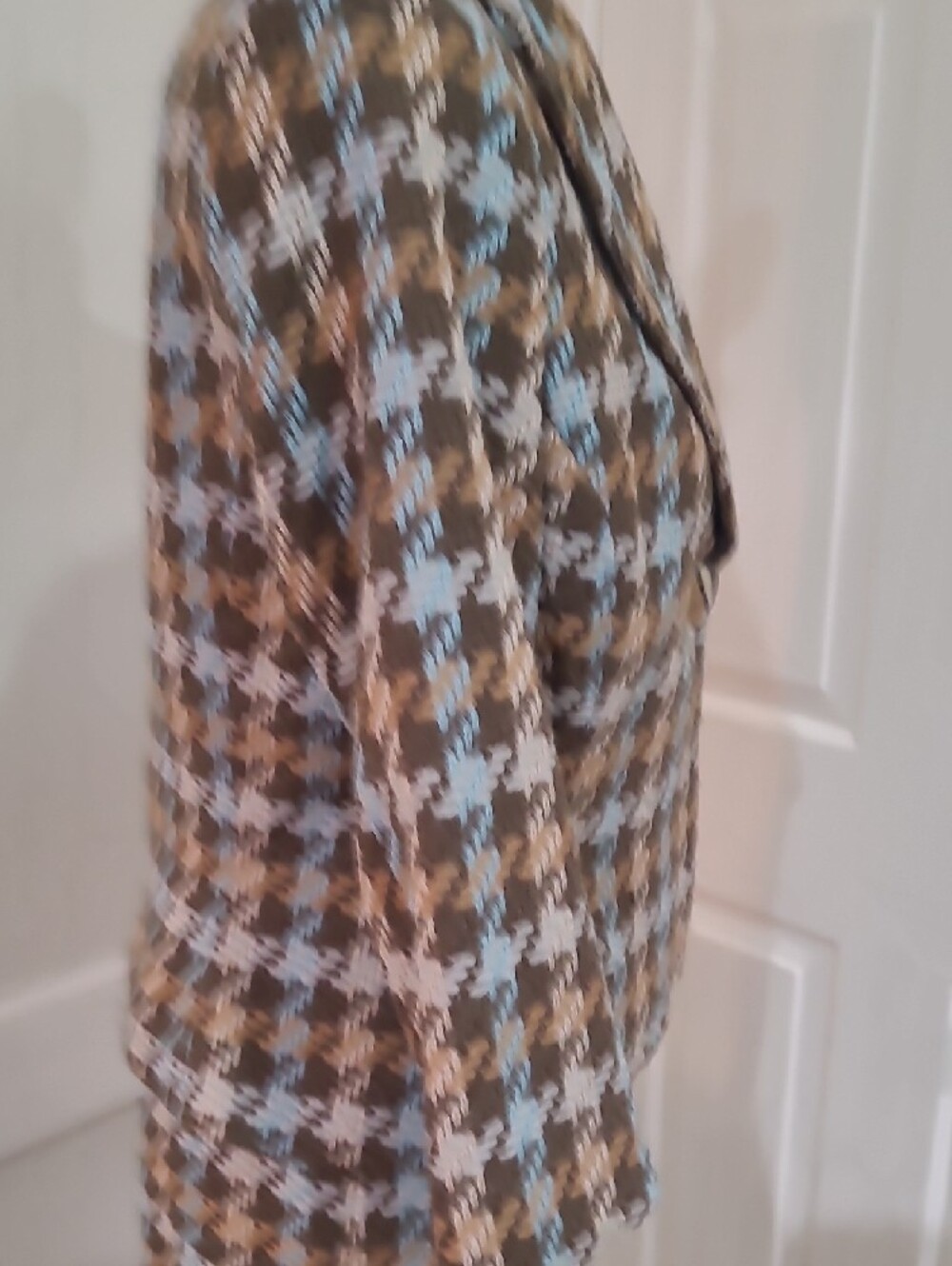 1960s Citrine Two-Piece Houndstooth Skirt Suit in Brown and Light Blue