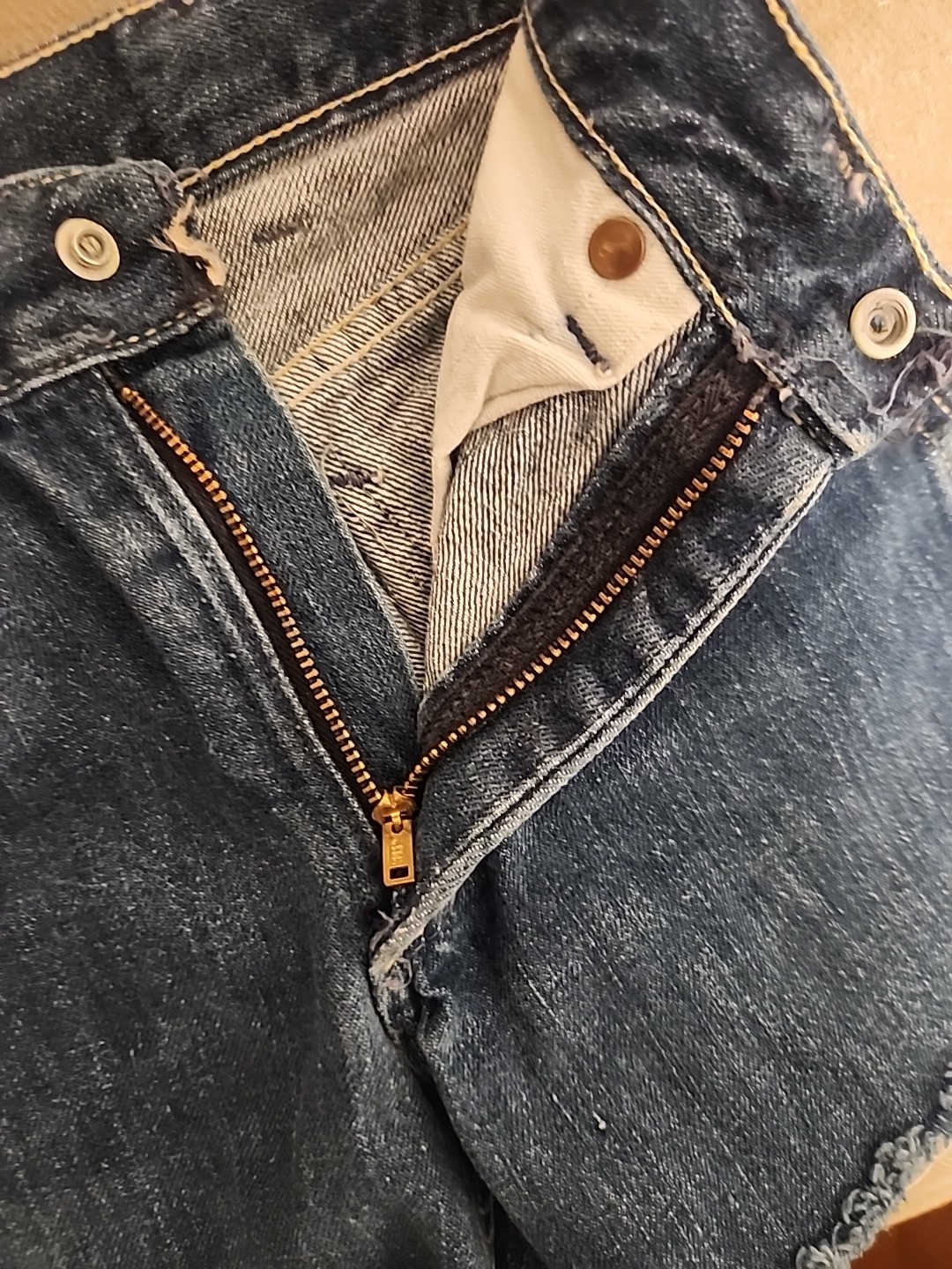vintage denim cutoffs shorts 50’s 60’s indigo jean 23 3/4″ w cut-off