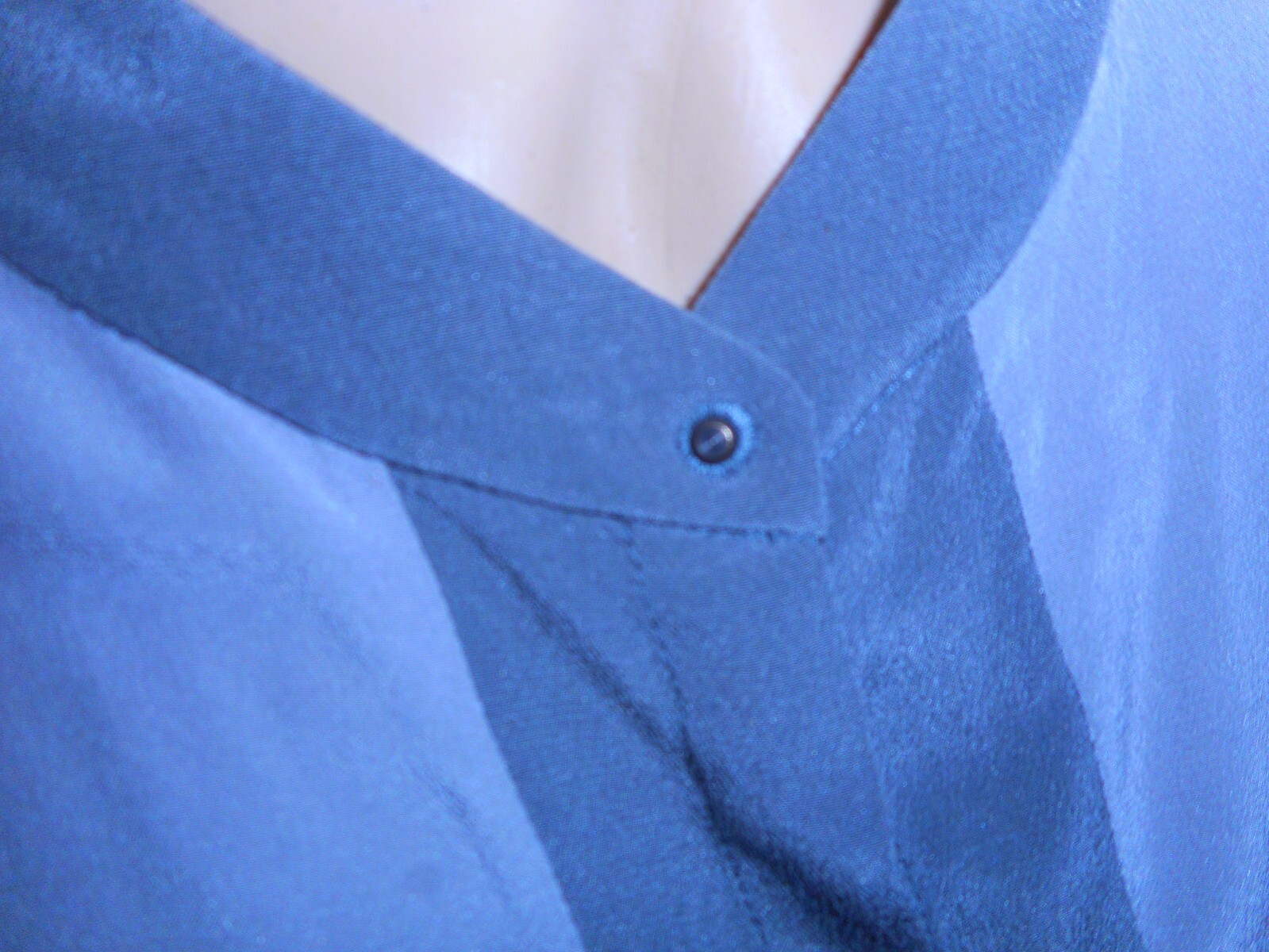 M Silk Blouse Grey Silk Blouse Long Slv Soft Sueded Sand Wash Band Collar NOS
