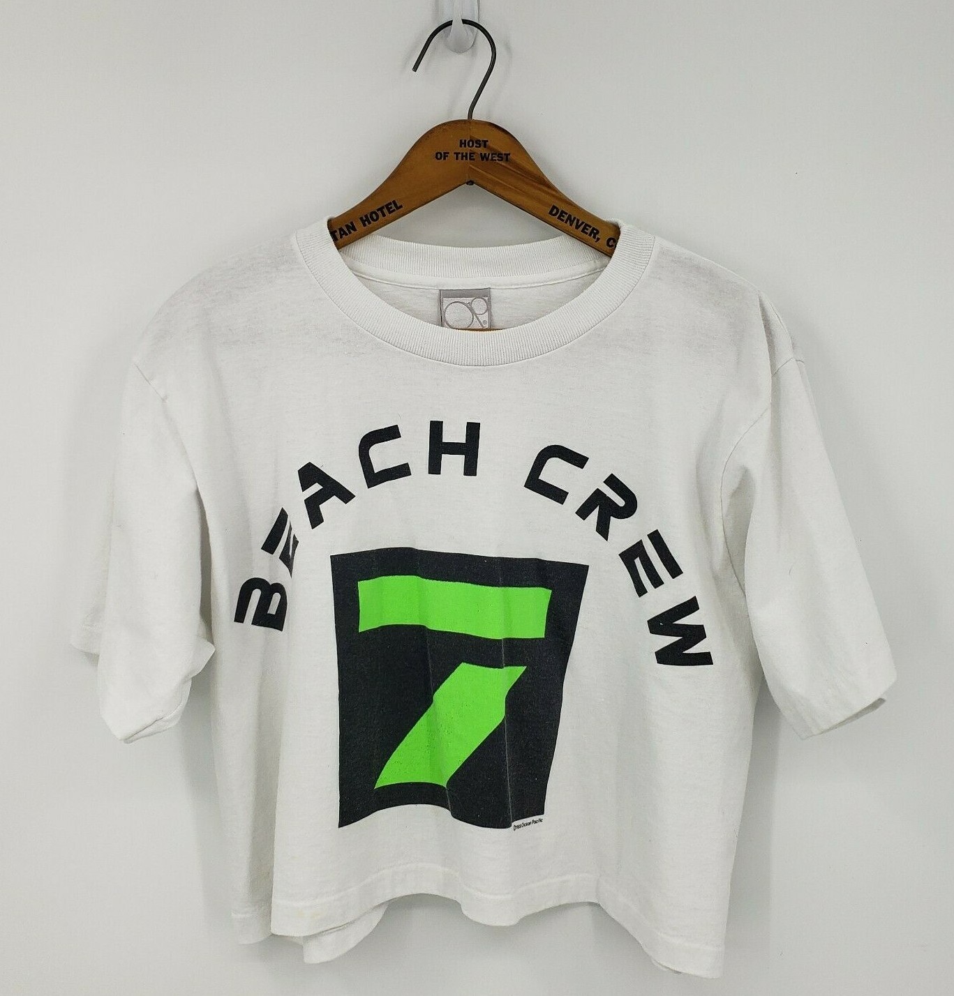 Vintage 1988 OP Beach Crew Tee One Size Cropped White TShirt Ocean Pacific