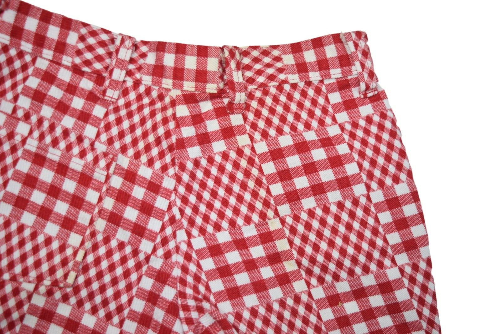 Vintage Plaid Shorts Womens 24 Picnic Patchwork Red Cut Off Fringe Pinup 70s