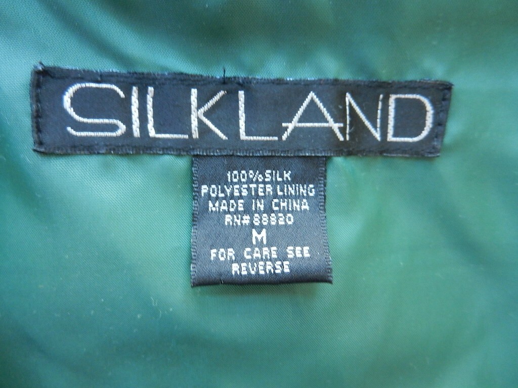 VTG. 2000s SILKLAND Raw Silk Green Plaid Lined 3/4 Sleeve Lightweight Jacket M