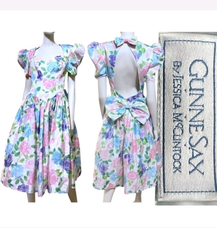 Gunne Sax Pastel Floral Backless Dress VINTAGE 80S