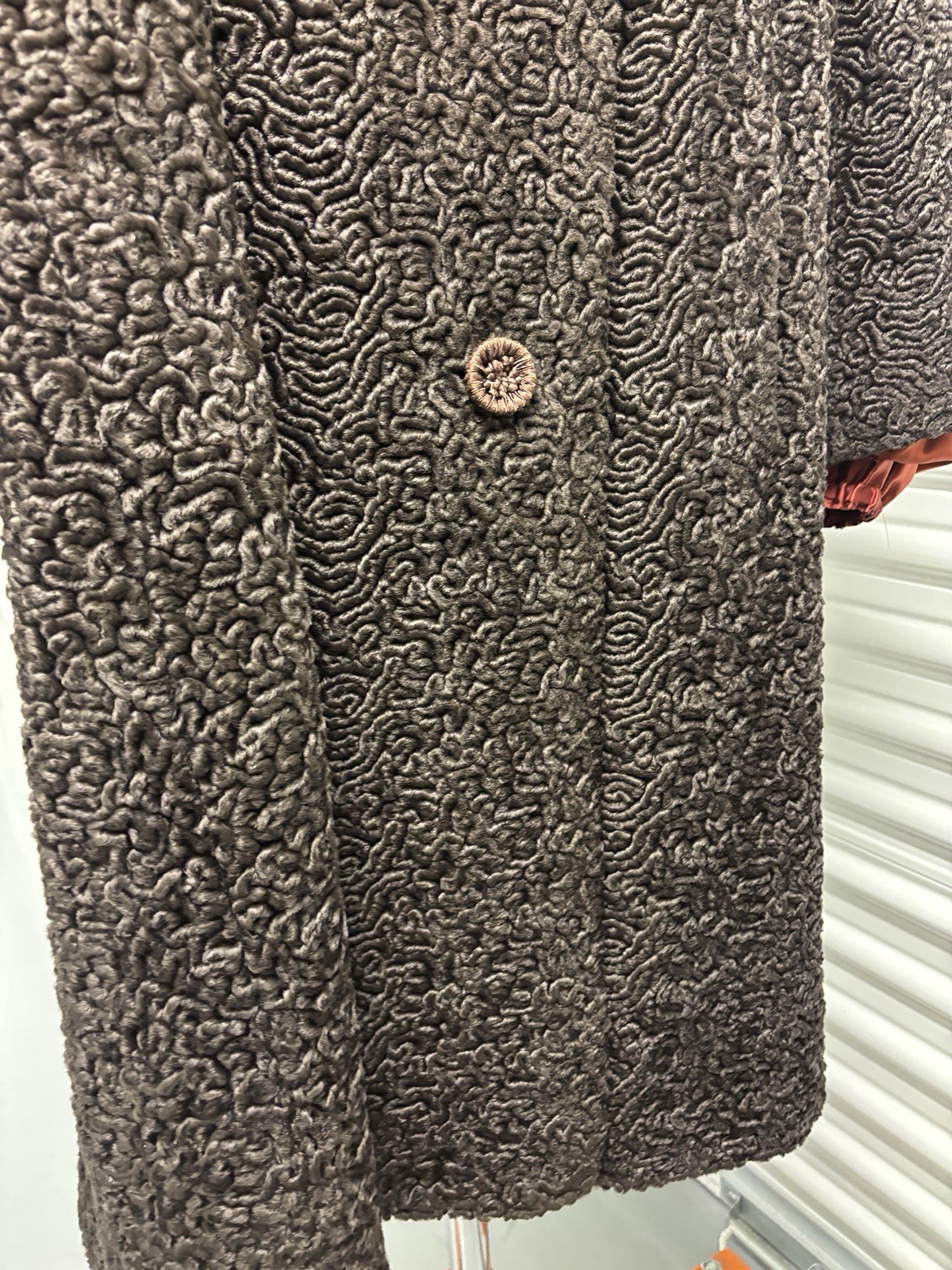 Astrakin Sportowne 50-60’s Brown Curly Persian Lamb Coat Mink Collar France LG