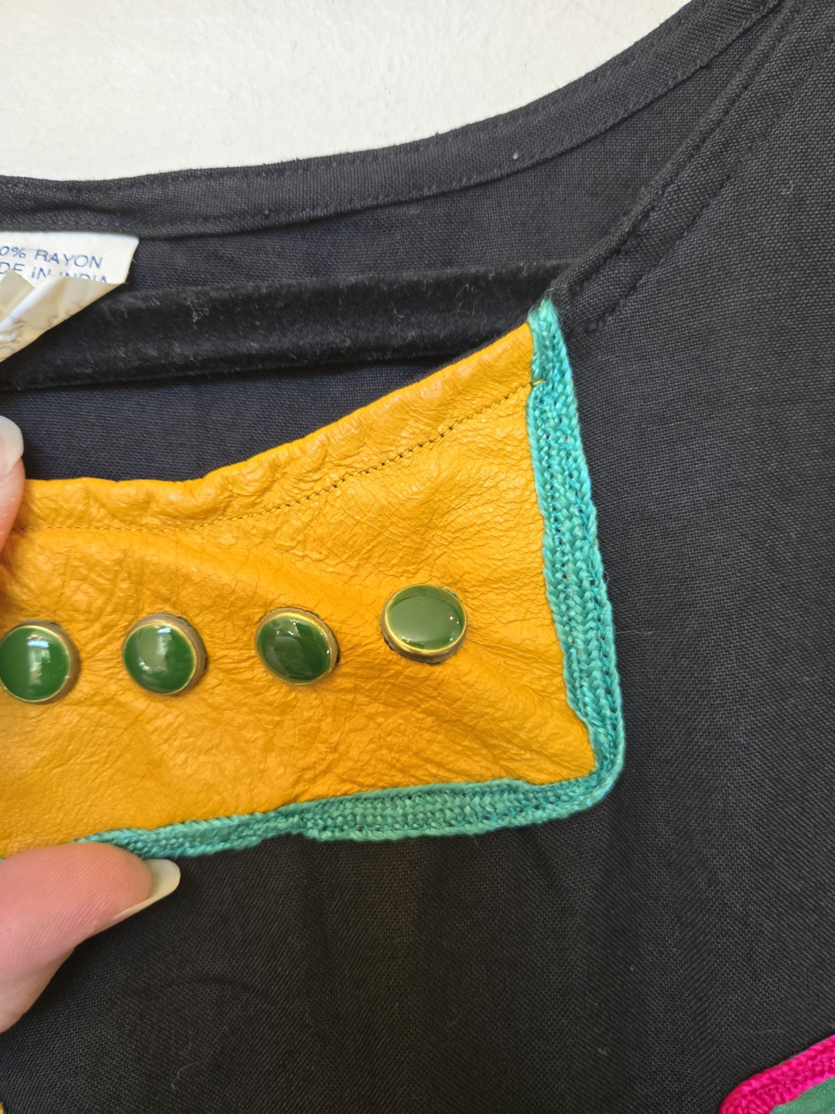 Vintage 80s 90s Womens Outfit Sz M Leather Patch Work Art To Wear Hippie Loose