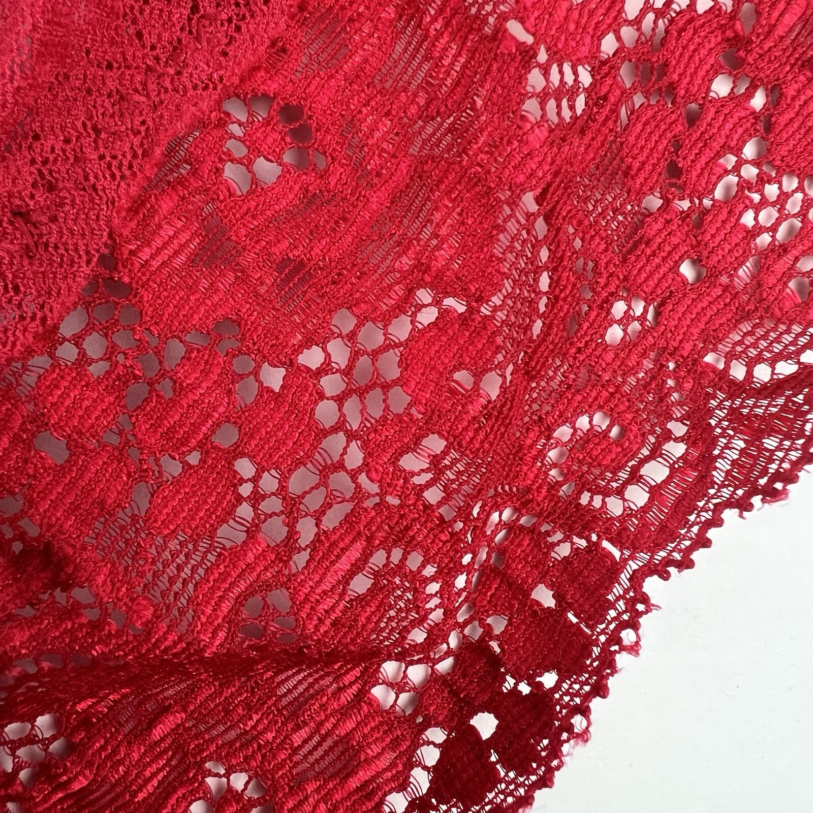 Vintage Soma Panties Size Medium Sheer Nylon Lace High Cut Cheeky Bikini Red