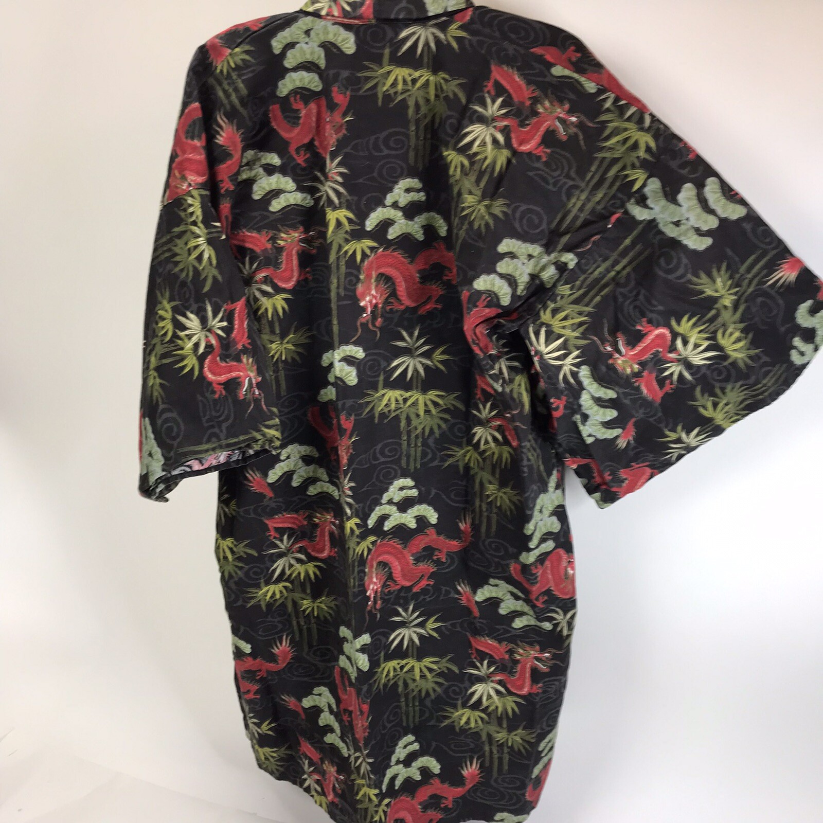 Vintage Kimono 90s Chinese Dragons Palm trees open front Oriental one size short
