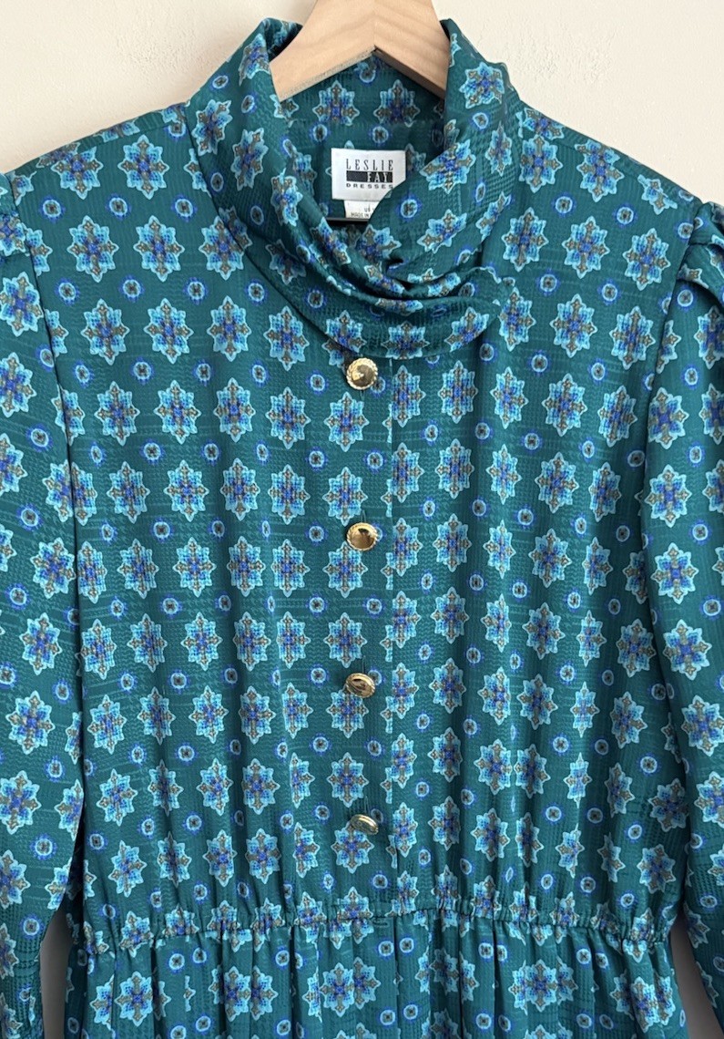 Leslie Fay Dress Vintage Shirt Paisley Print Size 18 Secretary Grandma 80s 90s