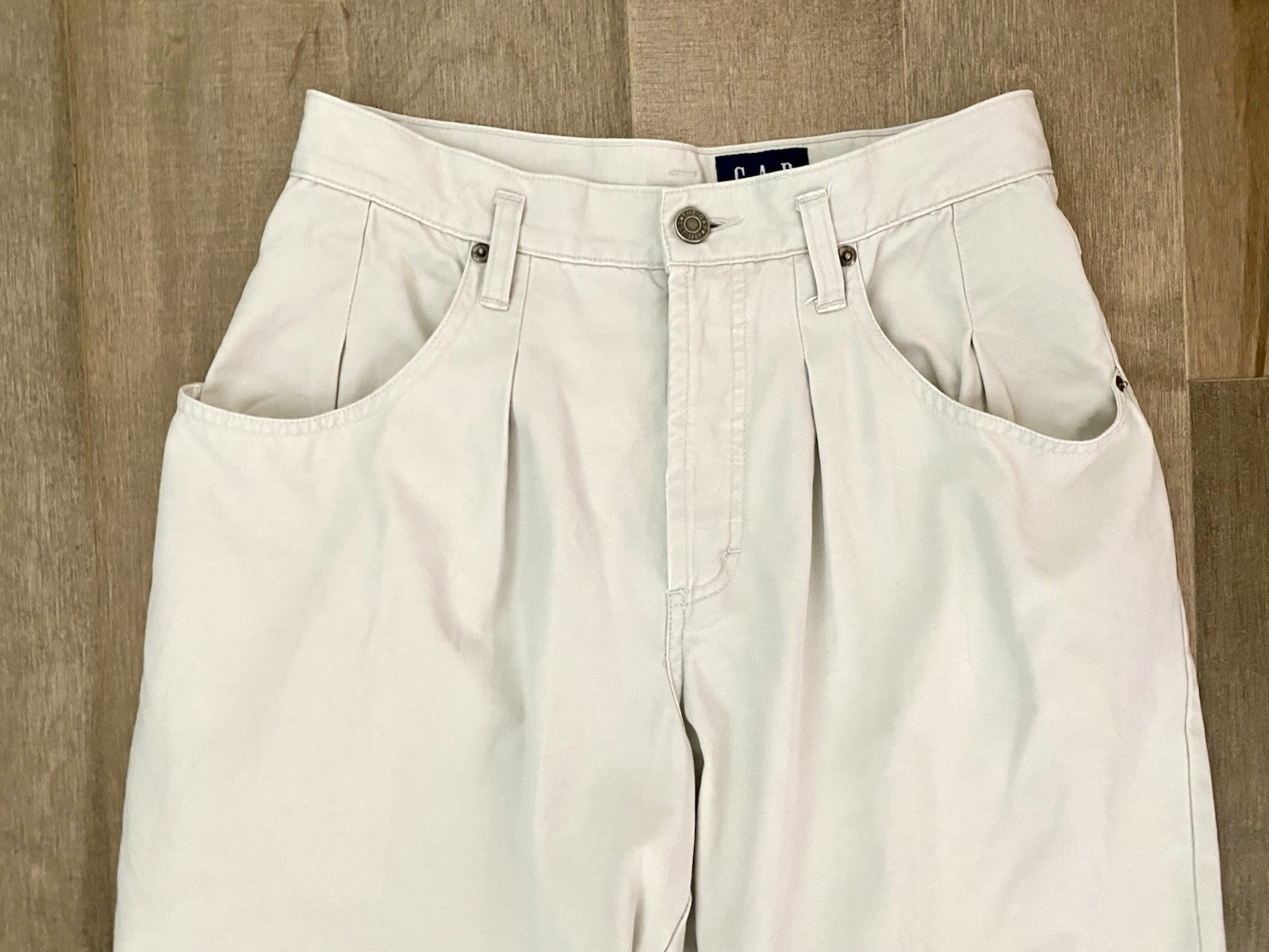 Vintage 90s Gap Chinos Womens 9/10 28×29 Tapered High Waist Mom Off White Cotton