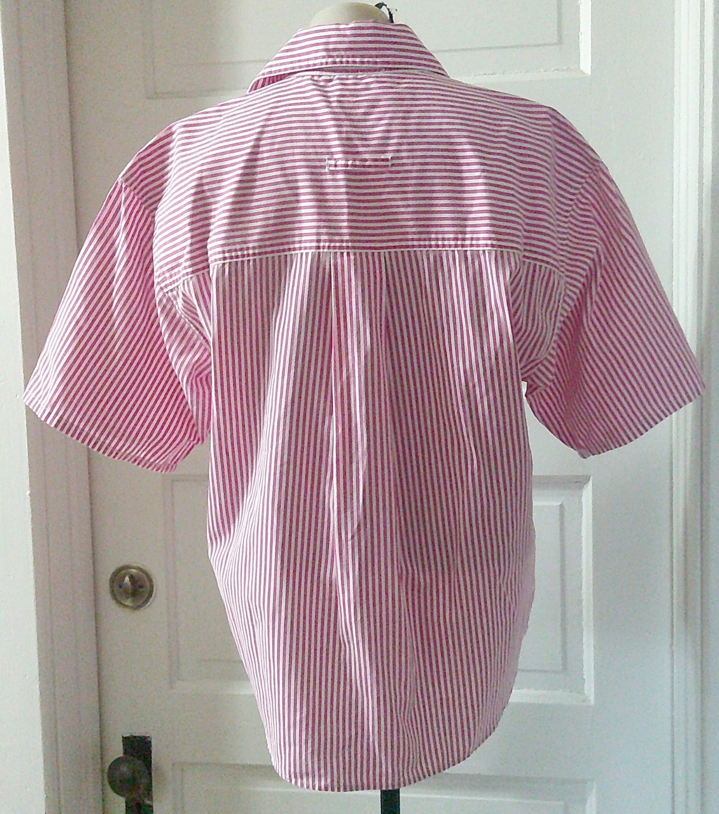 80’s CASUAL CODE SS Pink Stripe Embroidered Button Up Shirt Top Blouse L