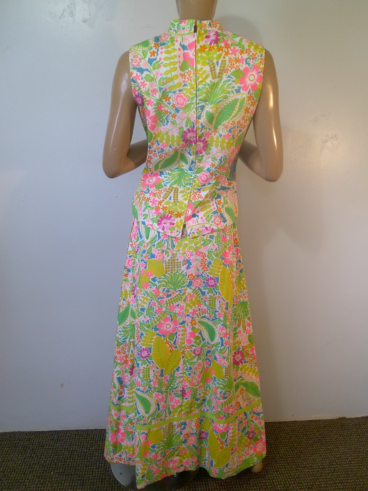 Vtg 60’s JAMISON BOUTIQUE 2 pc Lilly Style Neon Floral Tunic Top & Maxi Skirt M