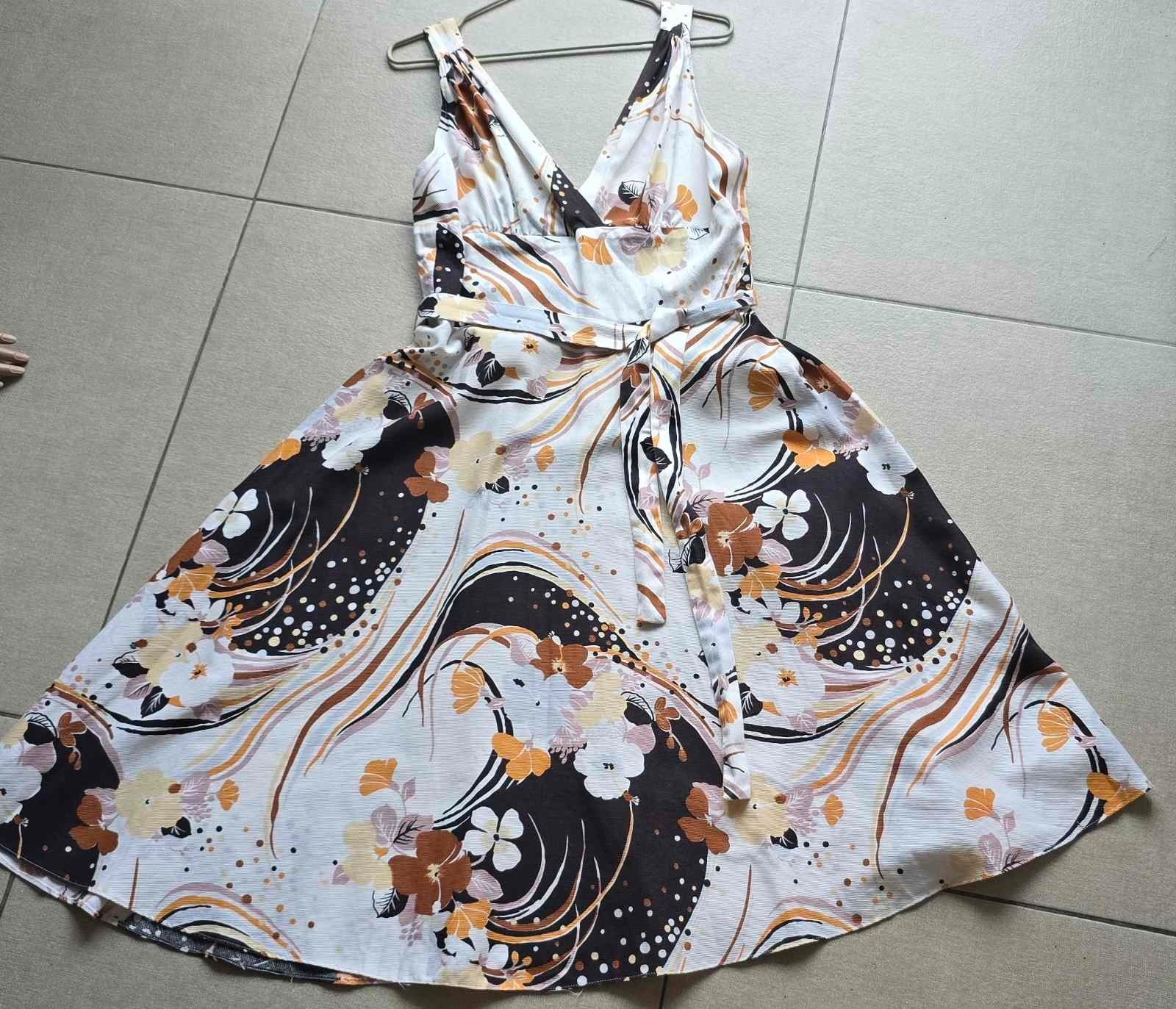 Vintage70sTRINA LEWIS& MARJON COUTURE Cotton Dress Abstract Floral Bust-90cm/35″