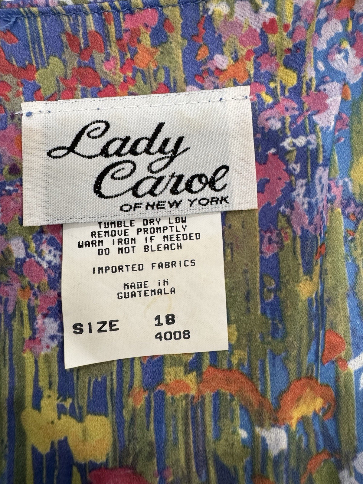 VINTAGE Lady Carol 70’s Watercolor Floral DRESS Sz 18 Shoulder Pads Pleated