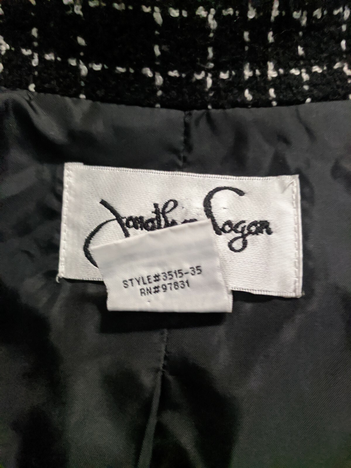 VTG Jonathan Logan Women’s Jacket Zip Lined Black White Knit Plaid Sz 8 Medium M