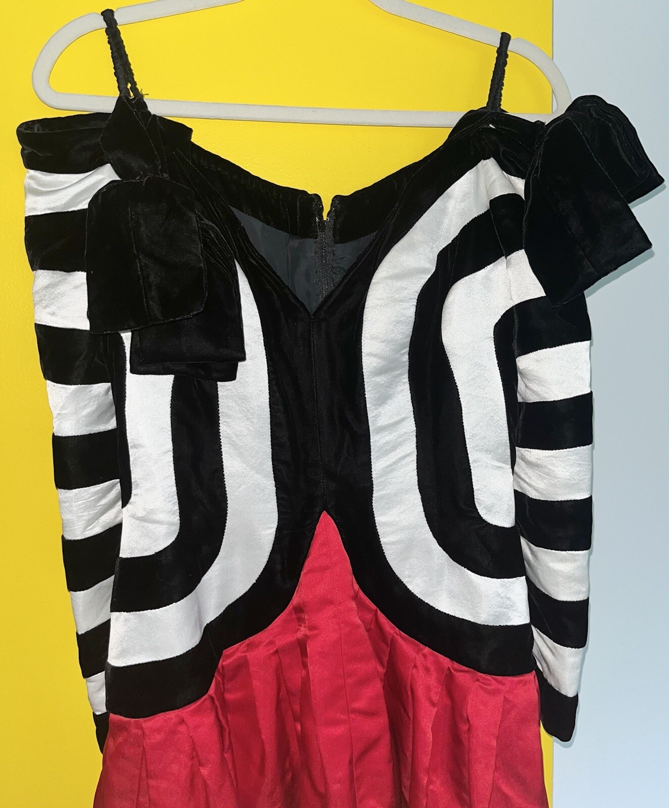Vintage 1980s Fernando Pena Black White Red Dress Satin Velvet Bows Unique Rare