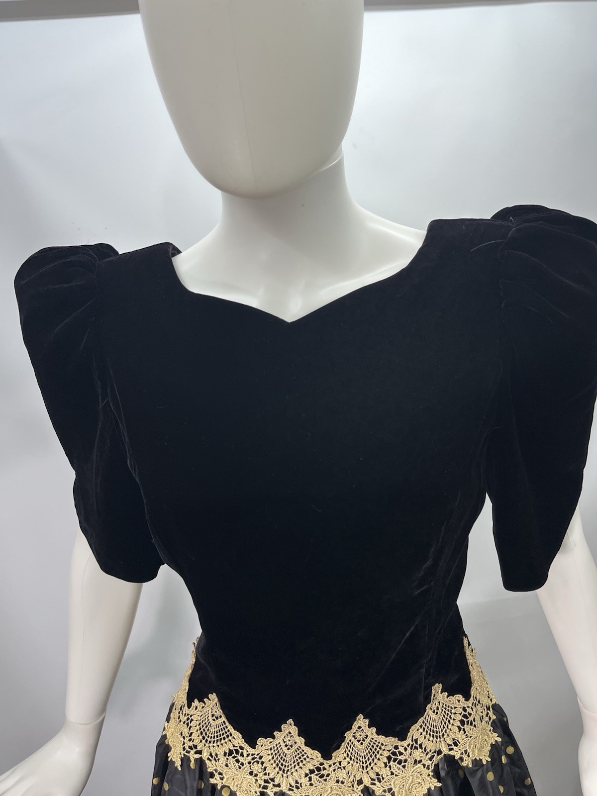 Vtg Scott McClintock Gunne Sax Black Gold Velvet Tafetta Gown Dress Crinoline M