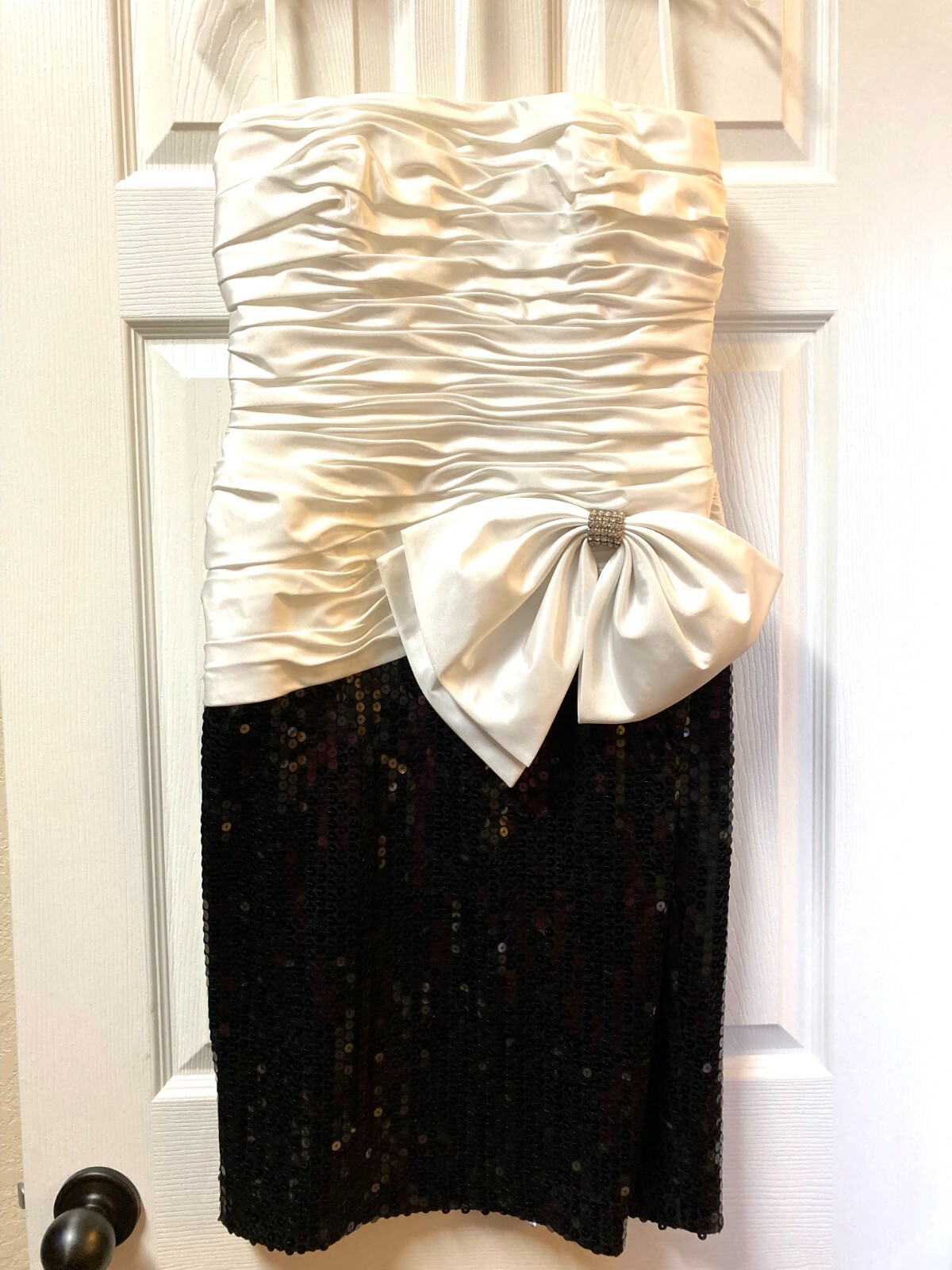 SZ 12 Black & White Strapless Cocktail Dress by AJ Bari With Tags Vintage