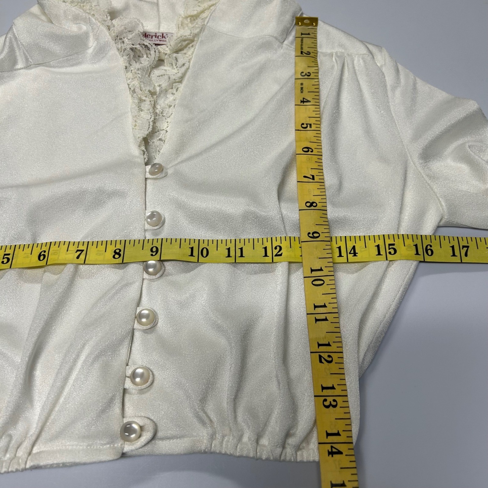 Vintage Fredericks Hollywood Coquette Crop Top Blouse S Satin Lace Romantic 80s