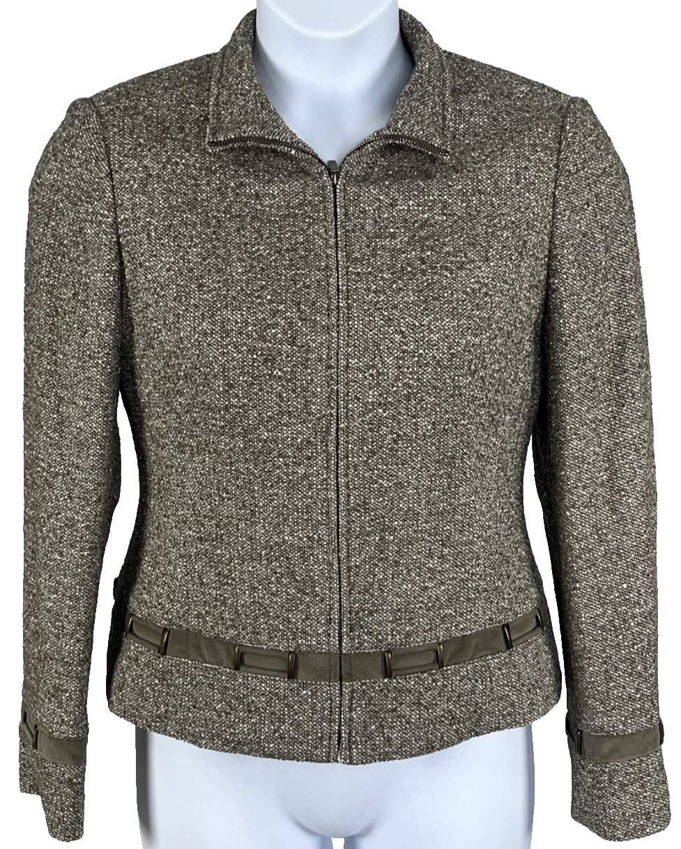 Vintage Wool Cropped Jacket Women’s 6 Zipper Suede Accent Tweed Carlisle