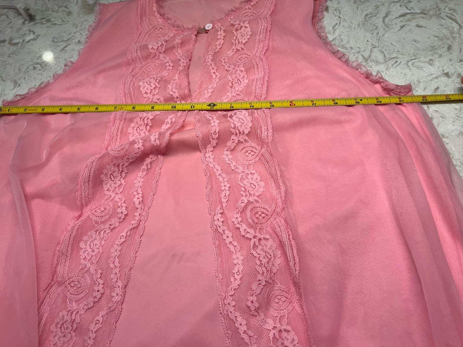Vintage Vanity Fair Candy Pink NEGLIGEE Nightgown Sheer Nylon Chiffon Overlay M