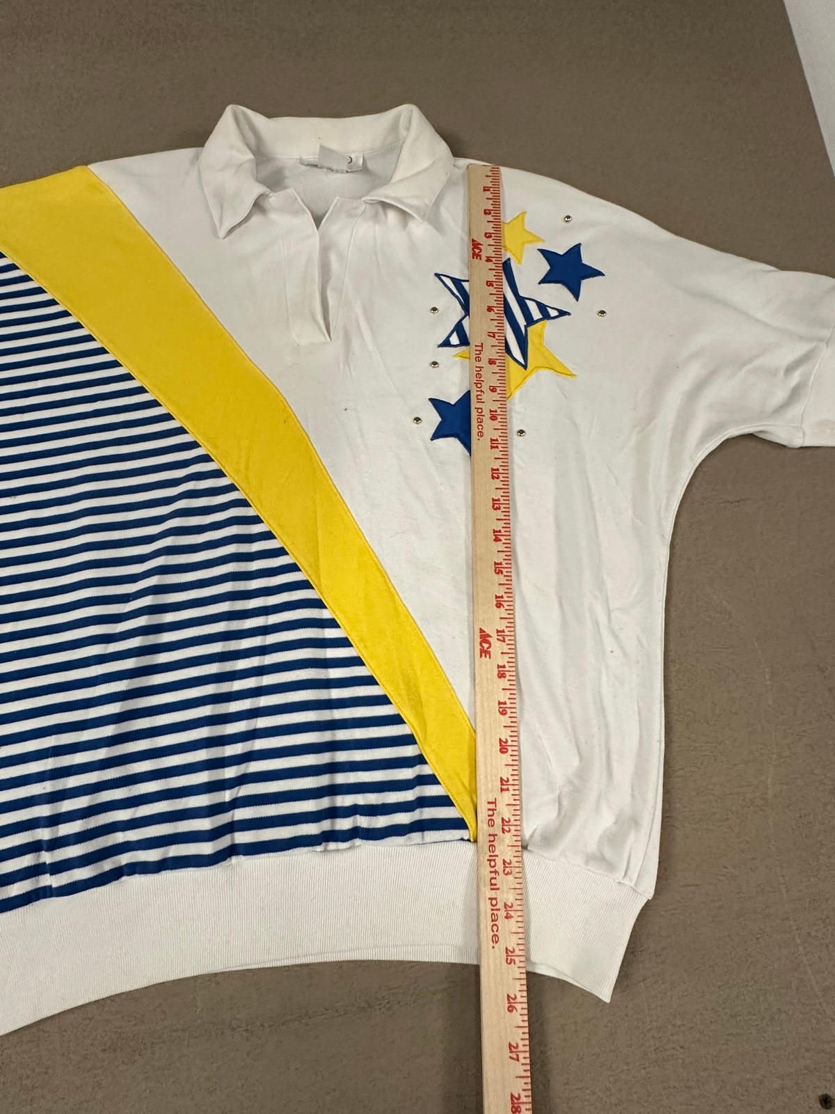 Adolfo Sport Womens Vintage 80s Polo Shirt Batwing Sleeve Stars Multicolor