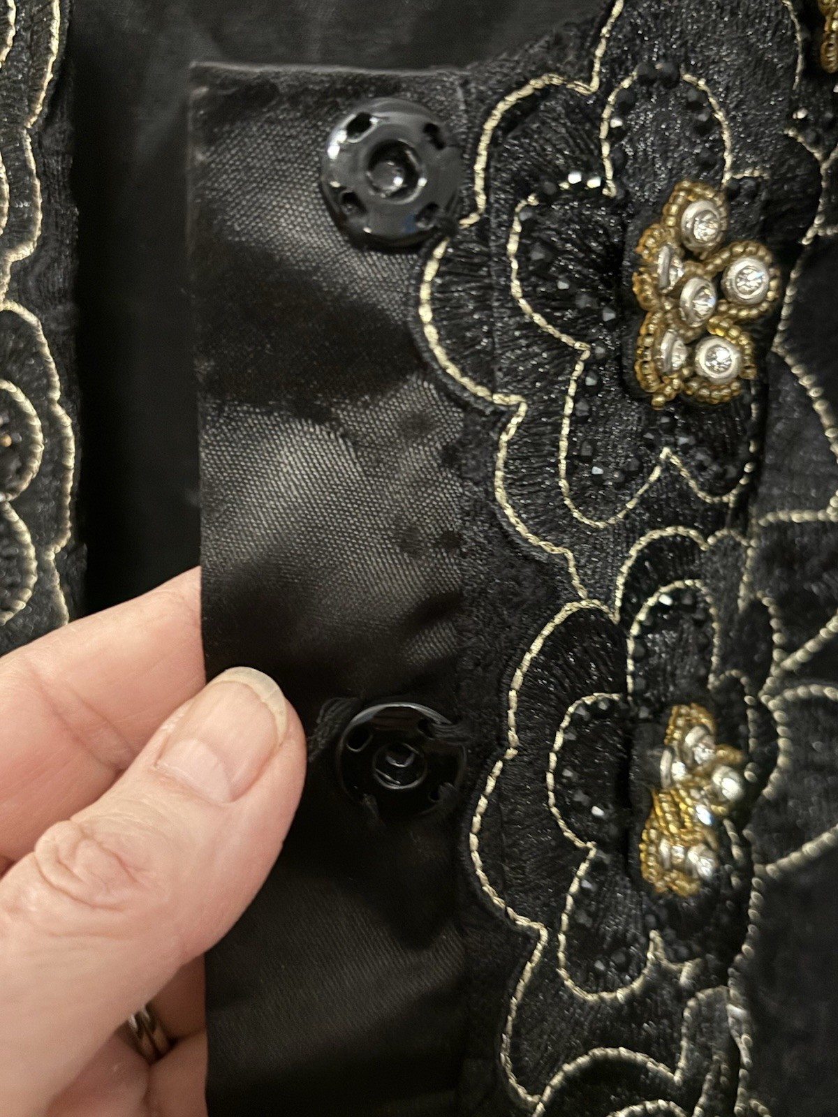Vintage Victorian Black Jacket Embellished Lace Blouse Appliqué Beads Sequins