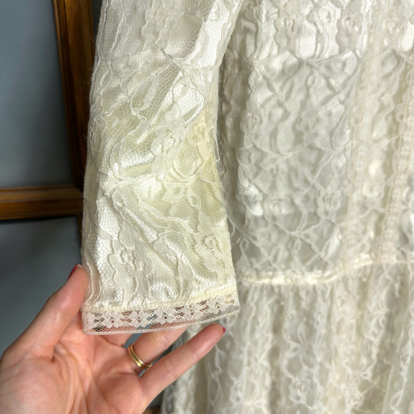 GUNNE SAX Jessica McClintock Vintage Lace Long Sleeve Dress size 14 fits 6-8