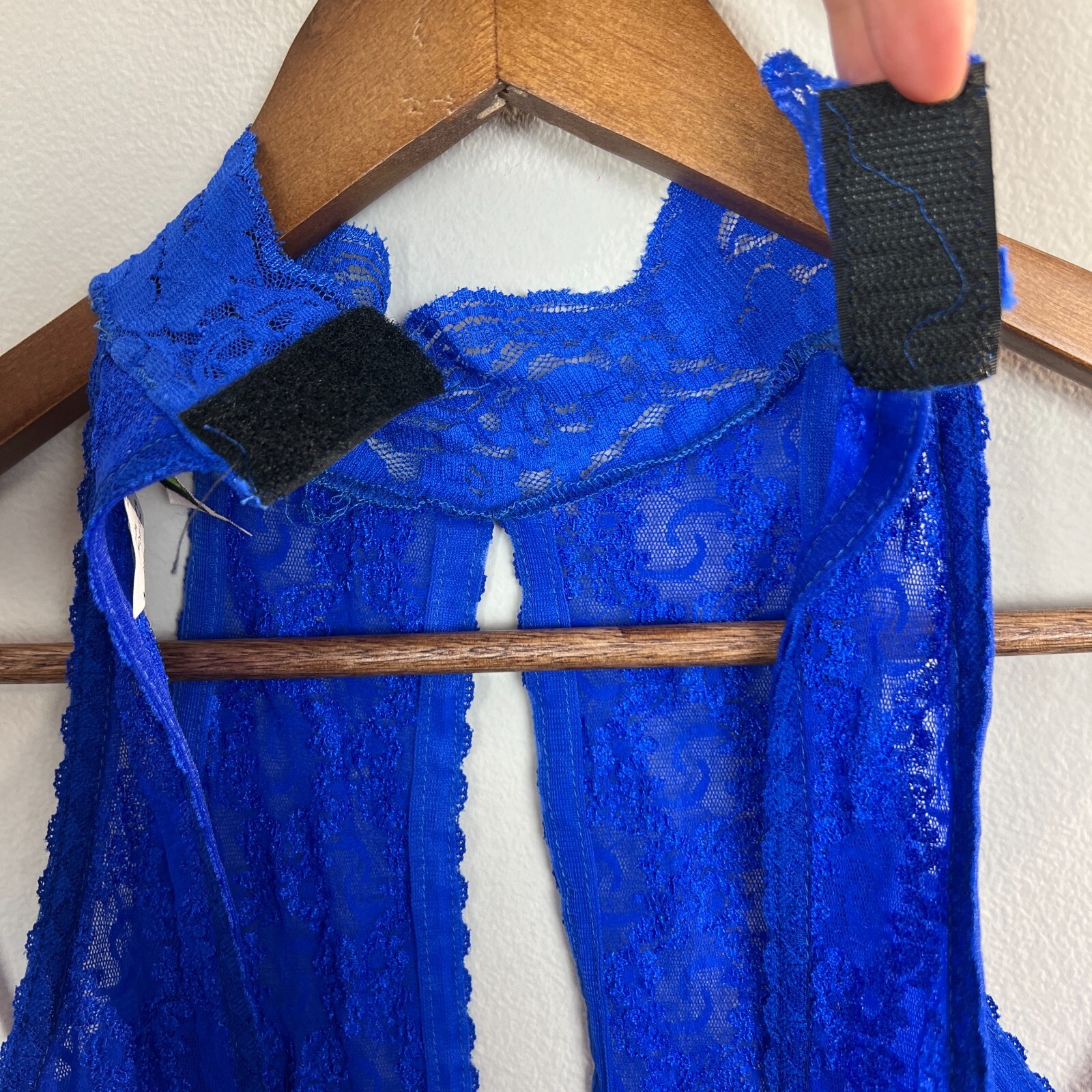 Andrea Kristoff Escante Lace Teddy M Blue Halter Cutout Sexy One Piece Vintage