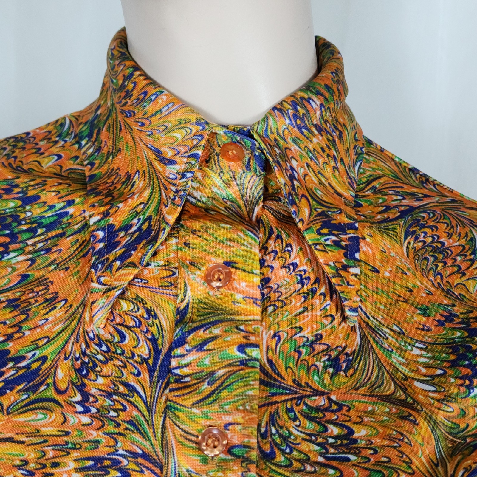 Vtg 70s psychedelic poly button up shirt blouse M/L Hudson’s Bay Company