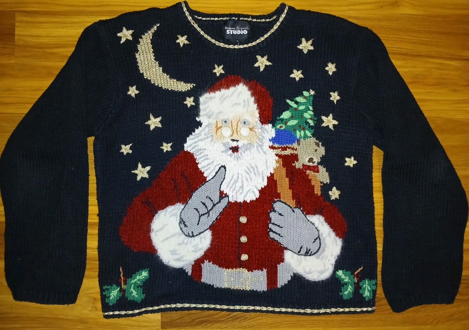 Vintage Design Originals Studio Santa Claus 3D Knit Ugly Christmas Sweater S