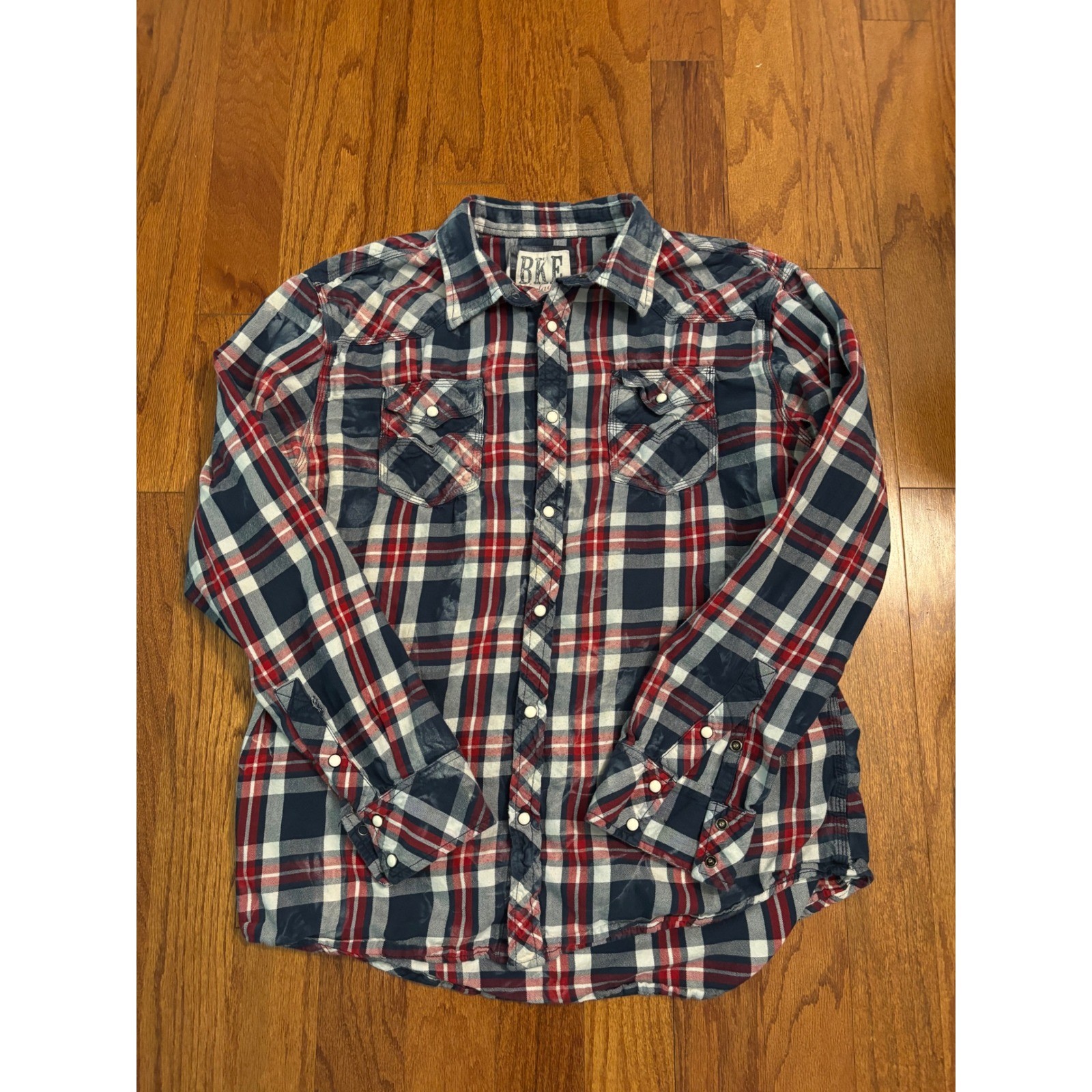 BKE Vintage Pearl Snap Button Plaid Shirt Size XL