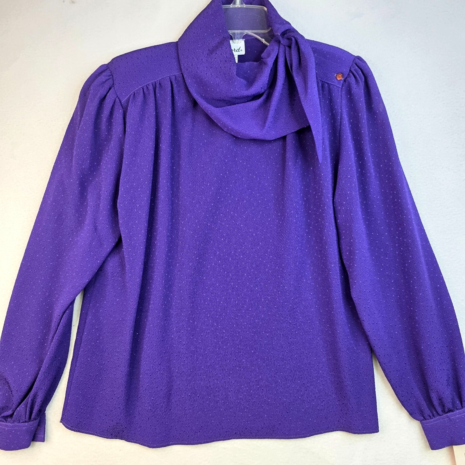 Vintage 80s Gailord Draped Bow Neck Blouse 4 Purple Vibrant Officecore Romantic
