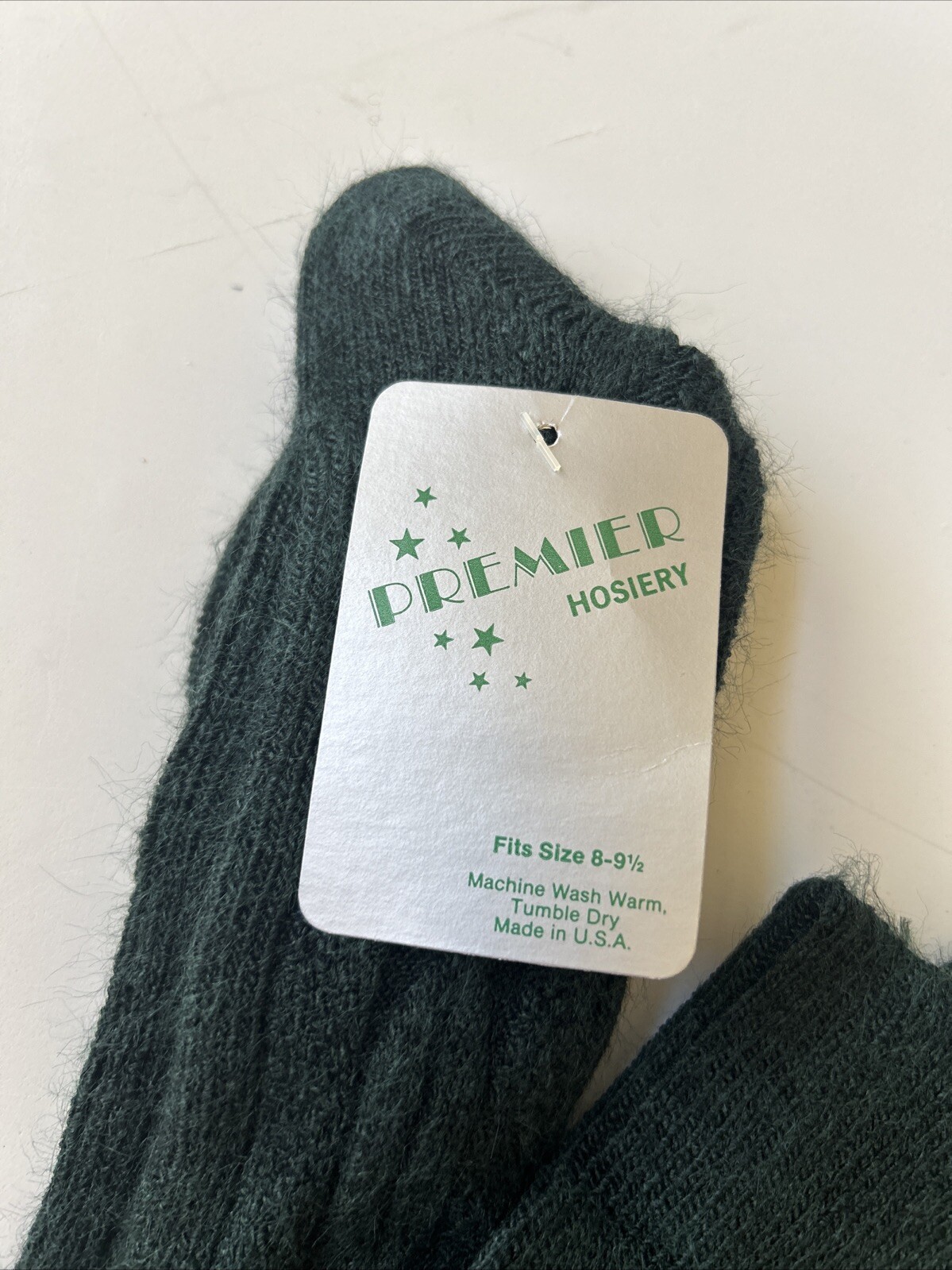 VTG Socks Premier Hosiery 80s Cable Knit Green NOS 8-9.5 Sock Sz USA Stocking