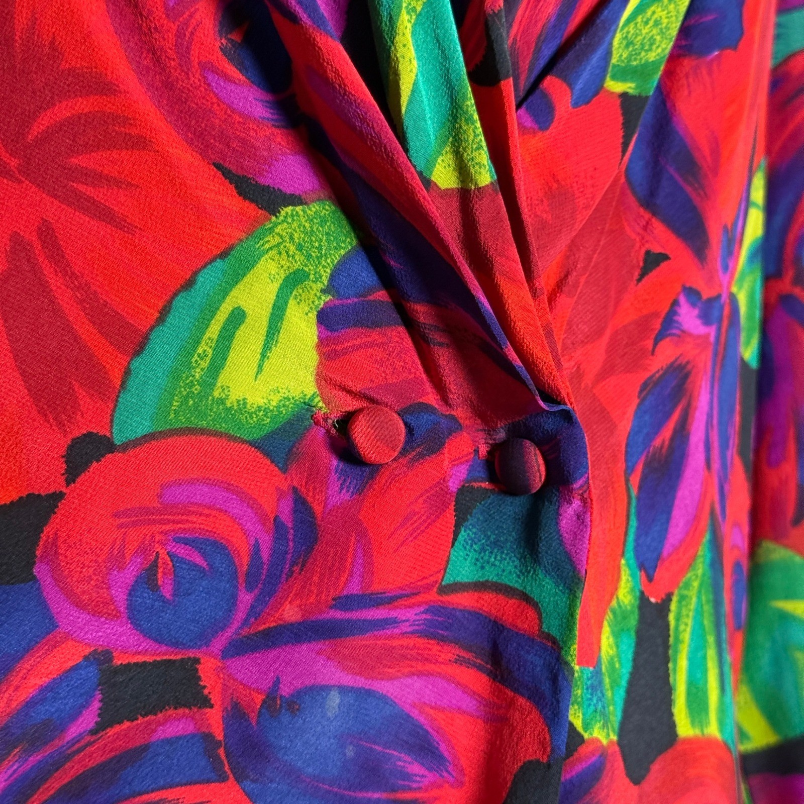 SK & Company VTG 100% Silk Floral Blouse 8 Red Purple Green 90s Office Feminine