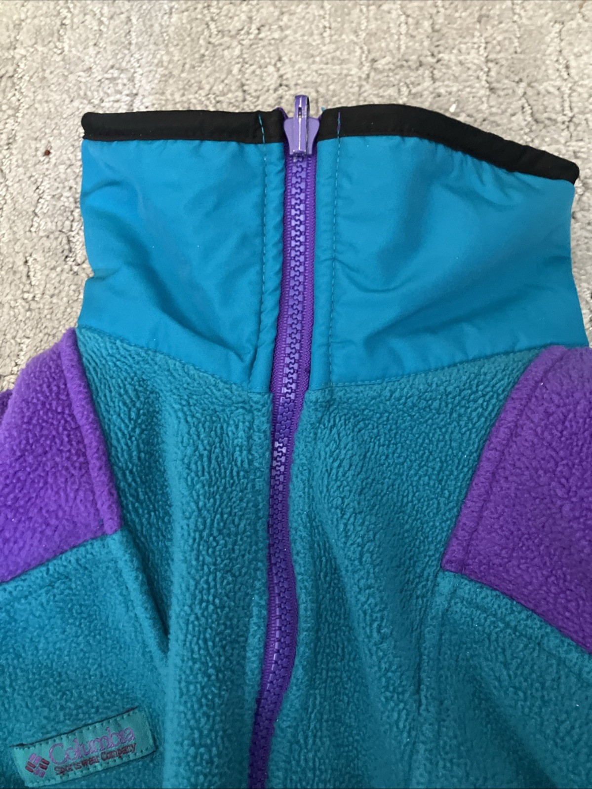 Columbia Sportswear Vintage Colorblock Fleece Jacket Teal Purple Womens 23” PTP