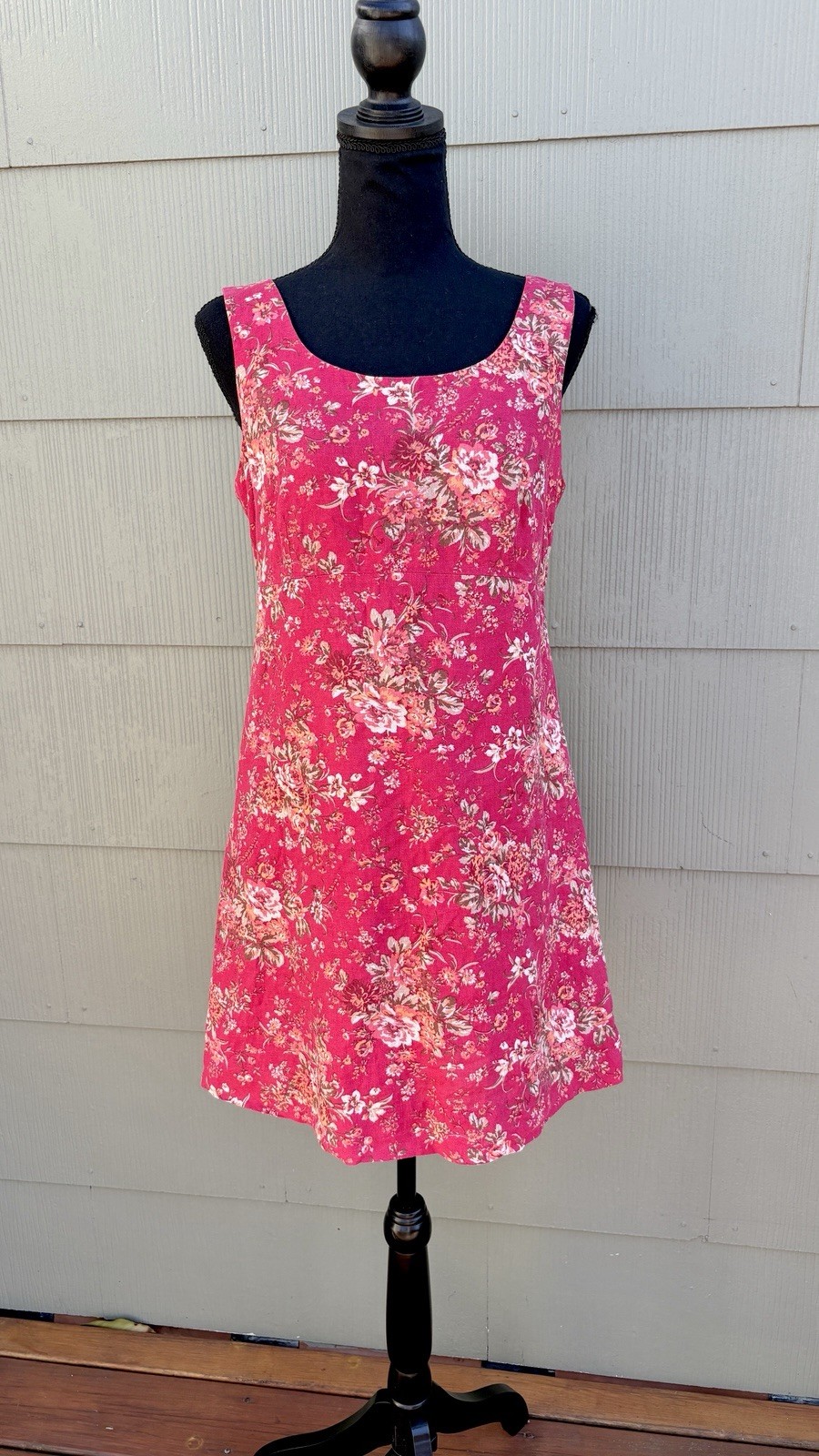 vtg Laura Ashley 80s 90s Cottage Boho Red Floral Linen Tank Shift Mini Dress