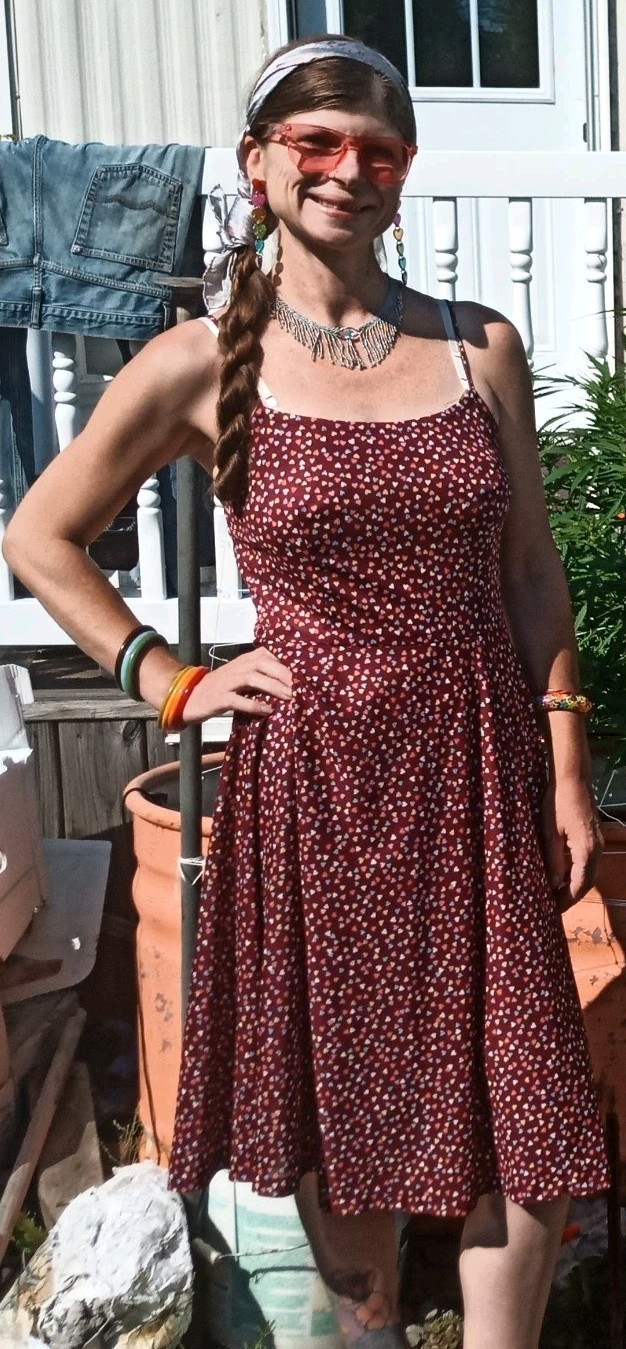 VTG 60’s 70’s Brown W/ Rainbow Heart Polka-dots SunDress