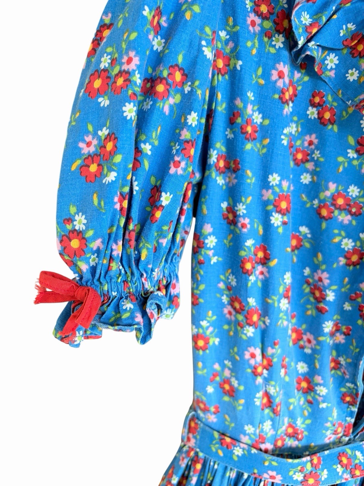Vintage Blue Floral Peasant/Prairie Style Dress Handmade Ditsy Floral Farmhouse