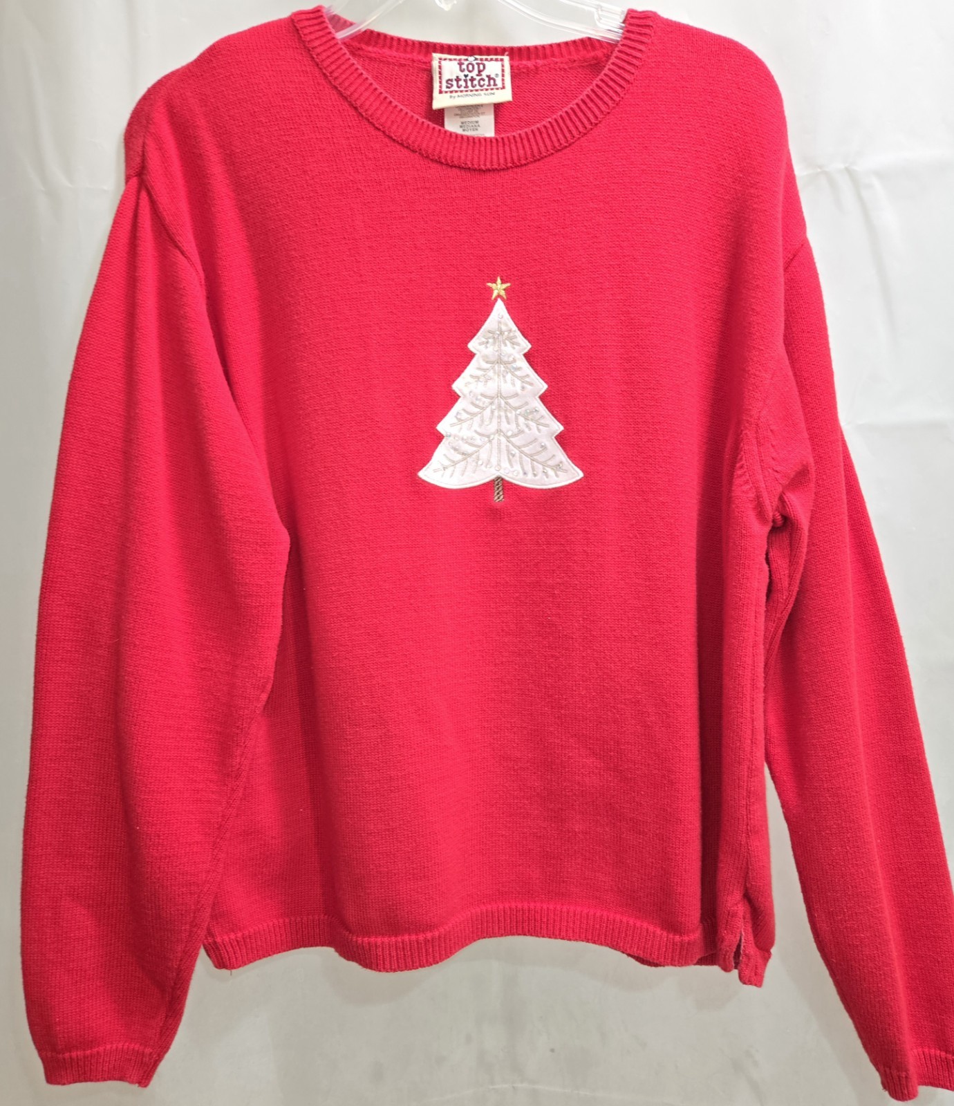 Women’s Vintage Top Stitch By Morning Sun Red Sweater W/ White Emb Tree Size MED