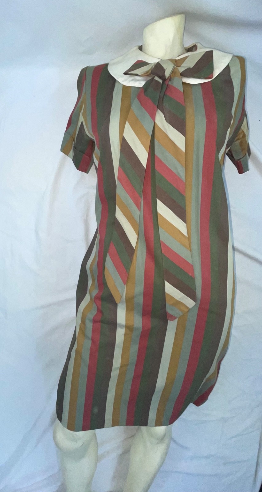 VTG 60S 70S WOMENS S BOLD STRIPE BABY DOLL RETRO MOD DISCO DRESS
