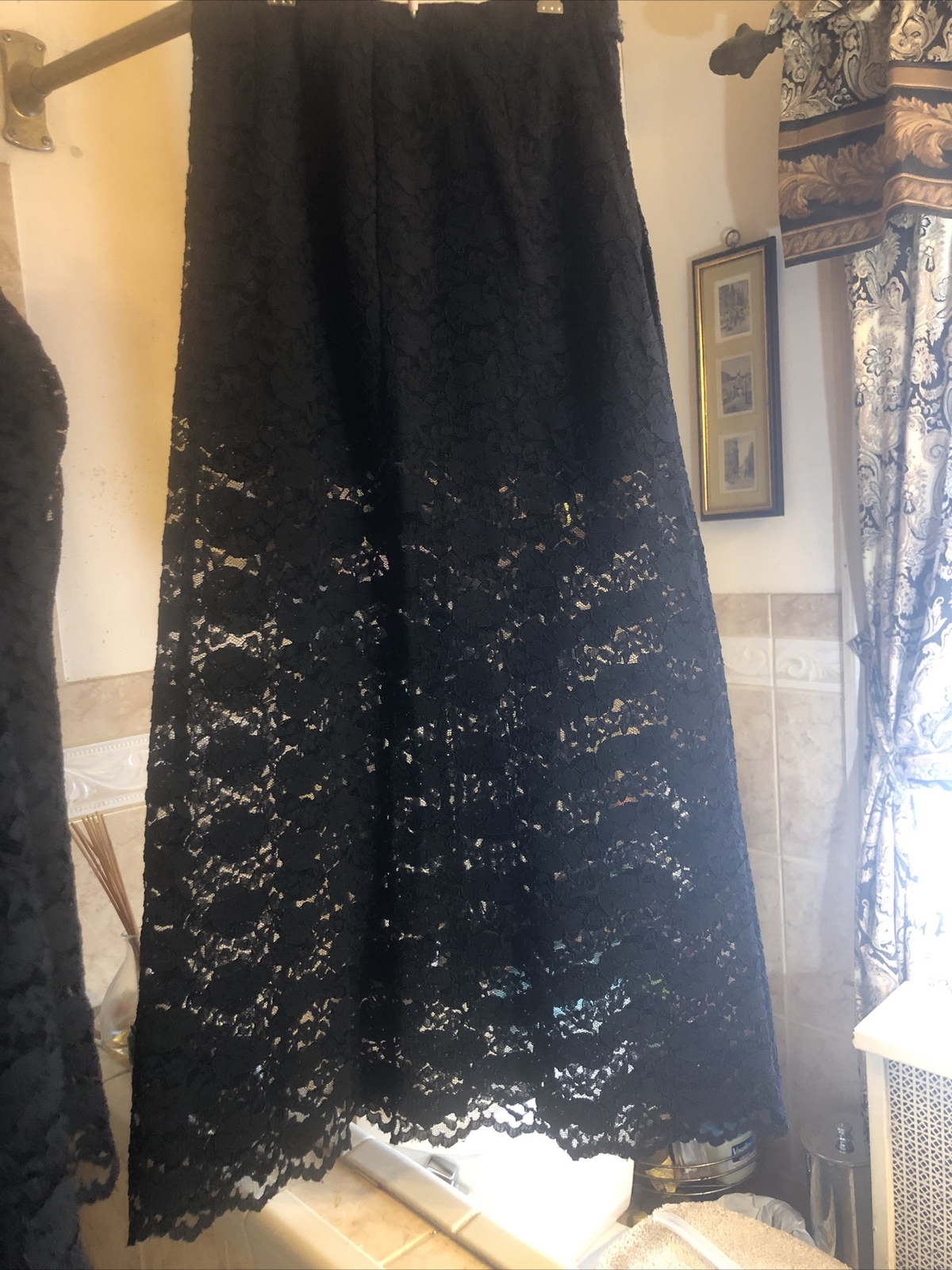 Vtg SO’DI Miami 1970’s Style Maxi Dress Two Pc Black Lace -Top & Skirt Size 6-8