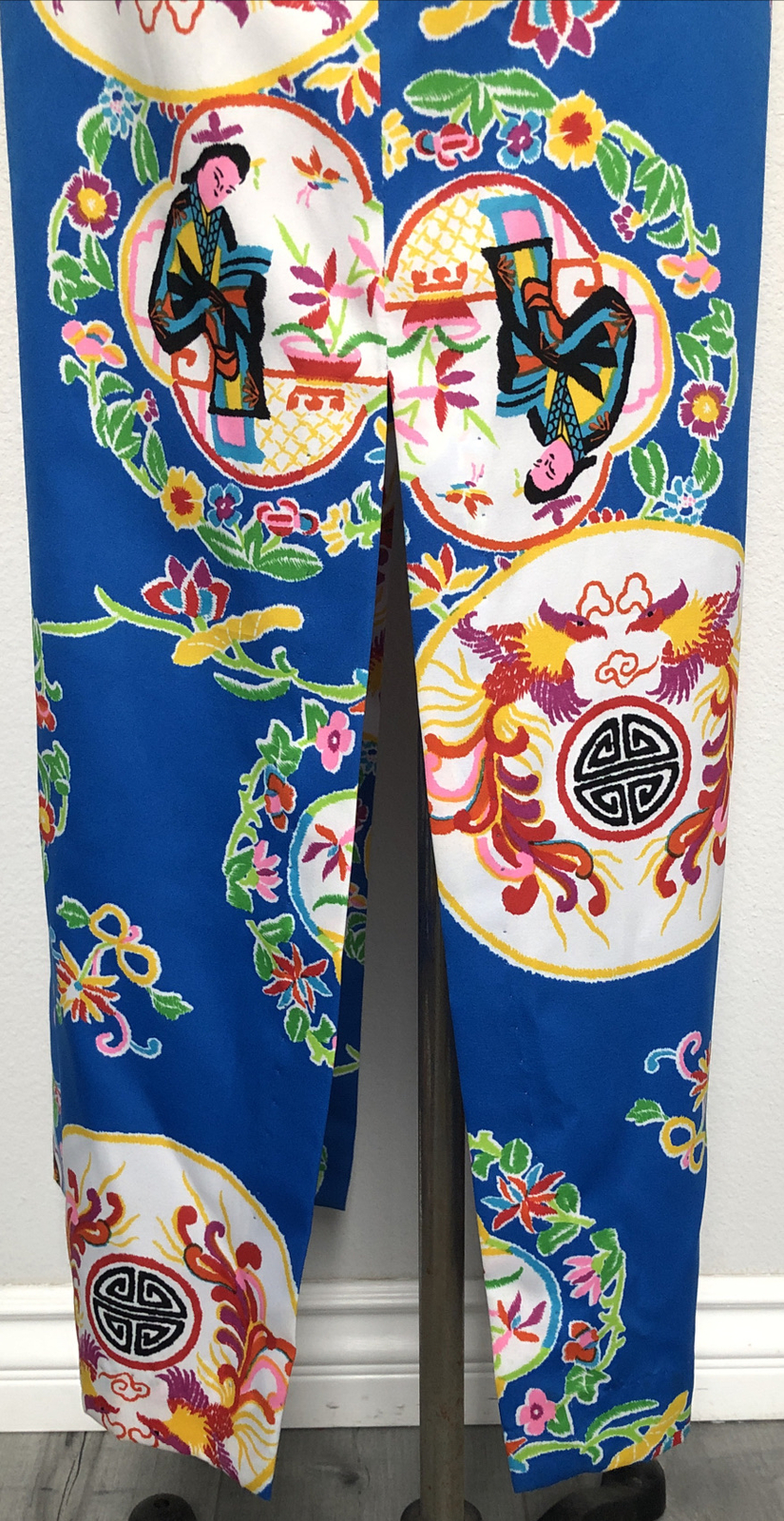 Vintage Waltah Clarke’s Blue Hawaiian Asian Print Mumu Maxi Dress Size Small💙