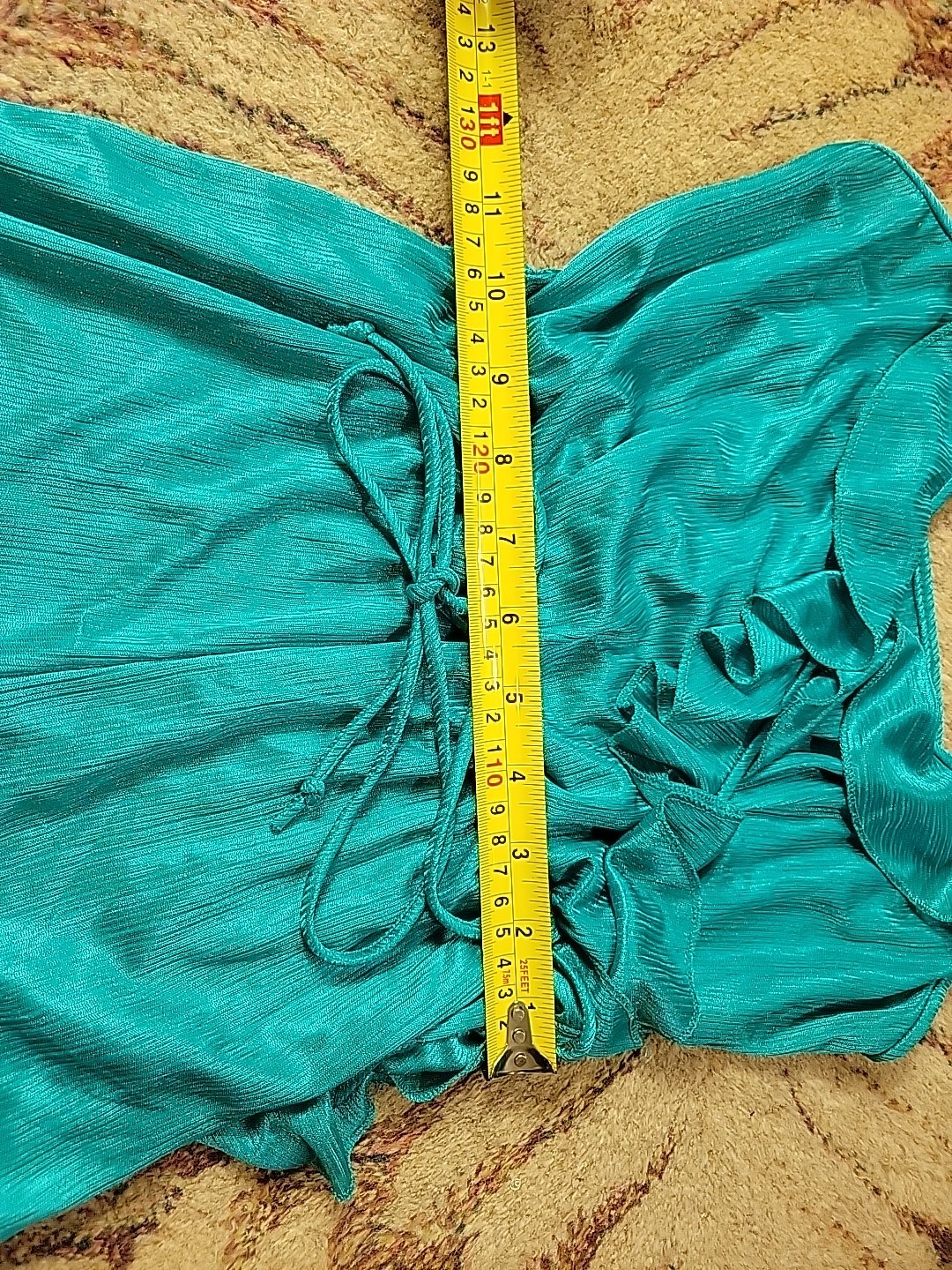 Vintage Flair Teddy One Piece Playsuit Romper Lace Ruffle Union Made Teal Small